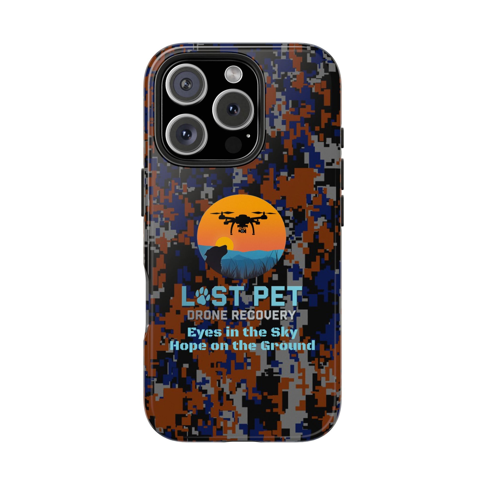 Lost Pet Drone Recovery Phone Case - Blue & Orange Camo