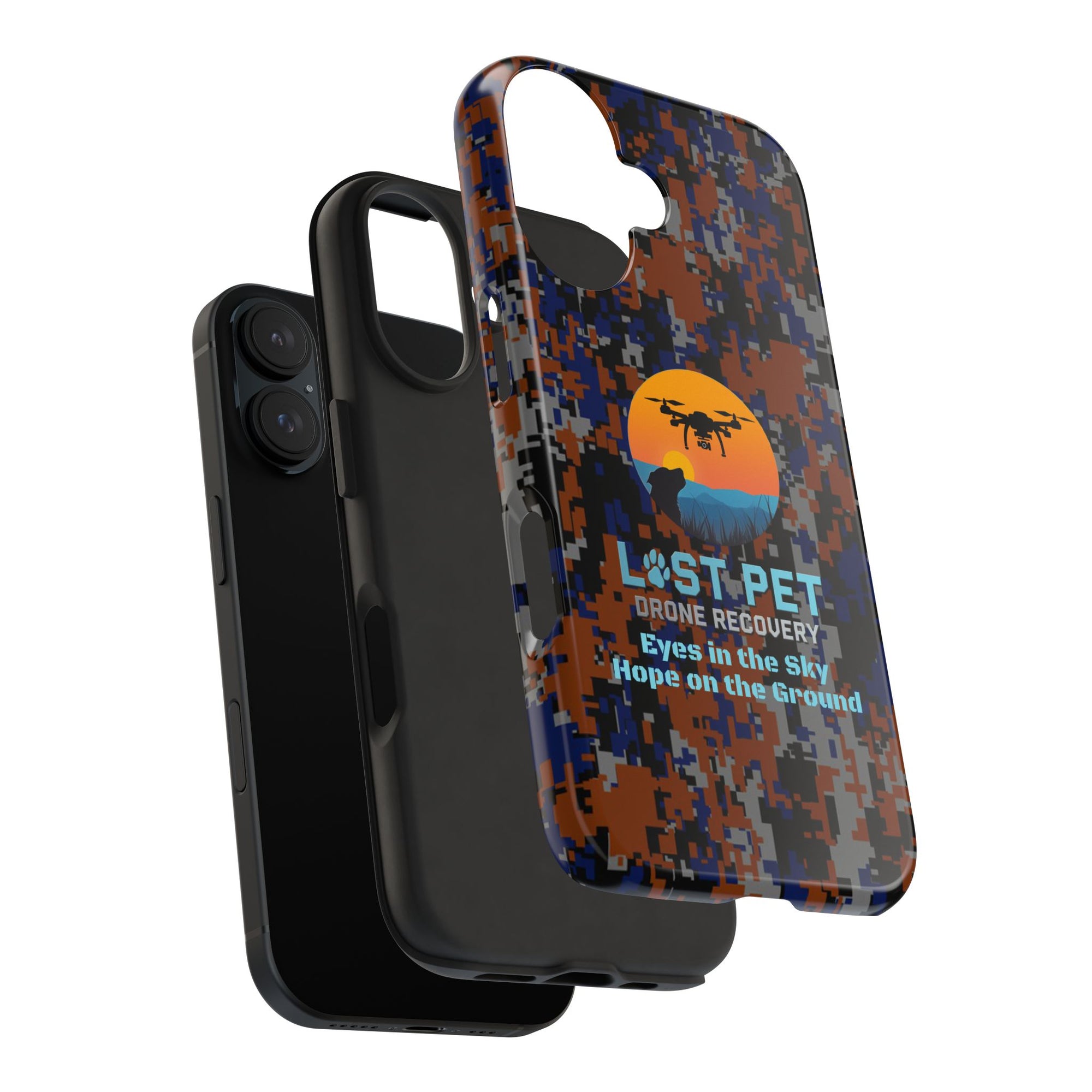 Lost Pet Drone Recovery Phone Case - Blue & Orange Camo