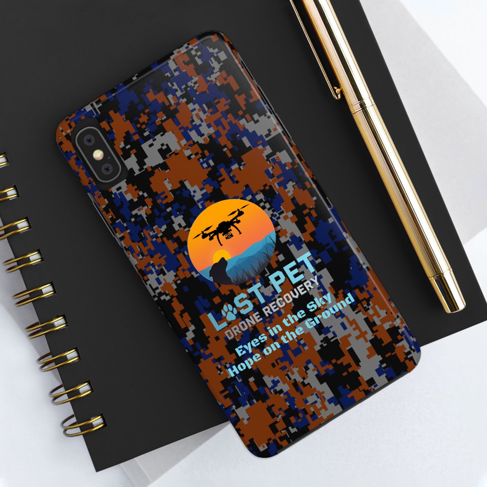 Lost Pet Drone Recovery Phone Case - Blue & Orange Camo