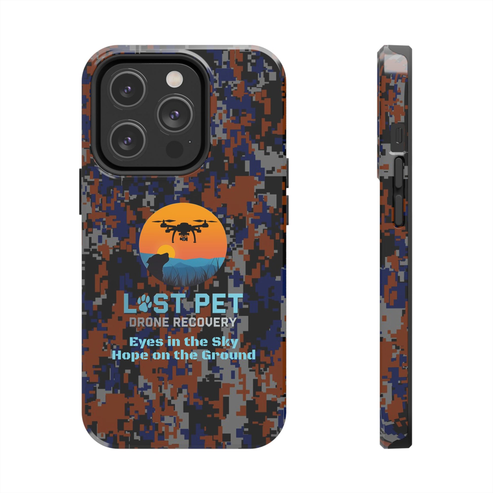 Lost Pet Drone Recovery Phone Case - Blue & Orange Camo