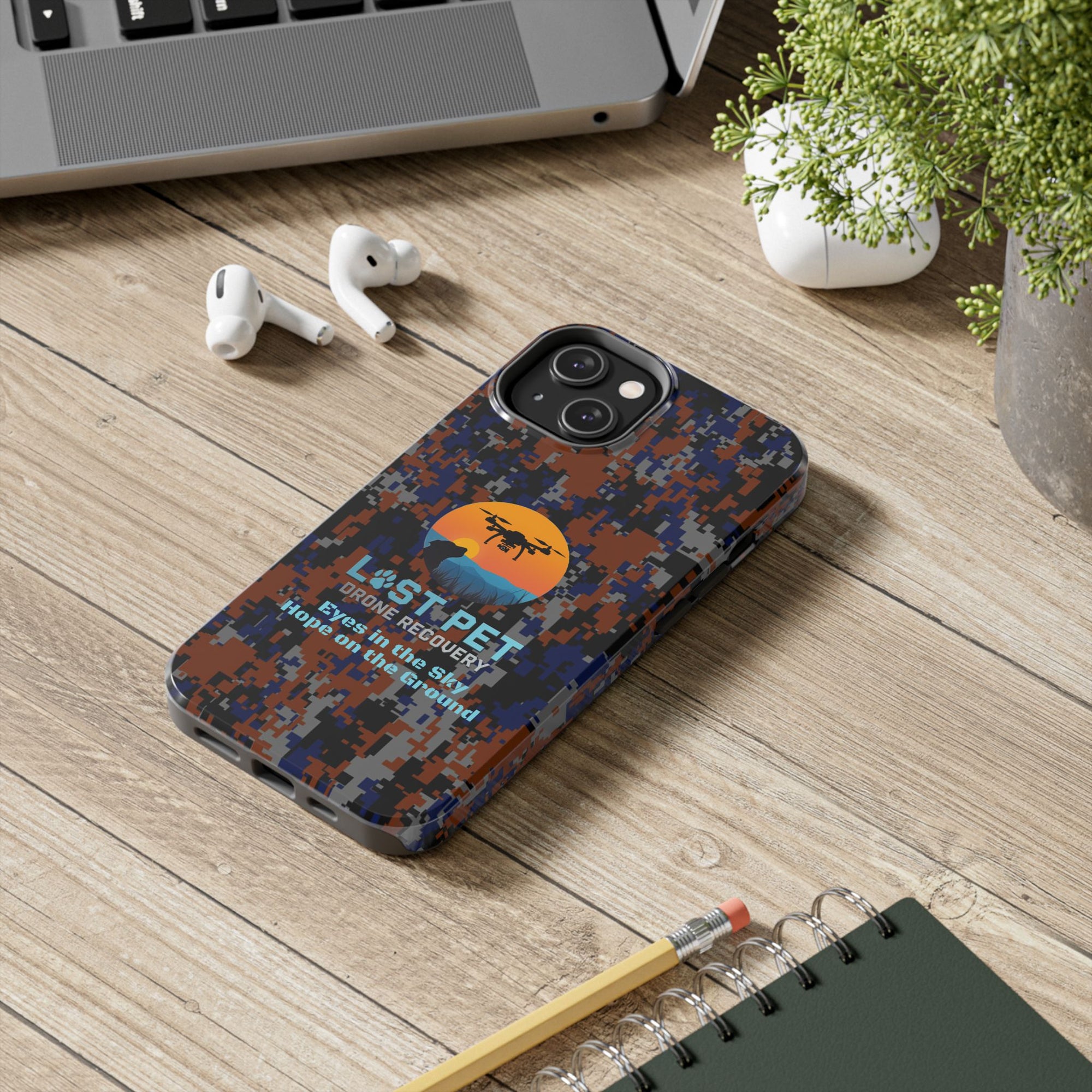 Lost Pet Drone Recovery Phone Case - Blue & Orange Camo