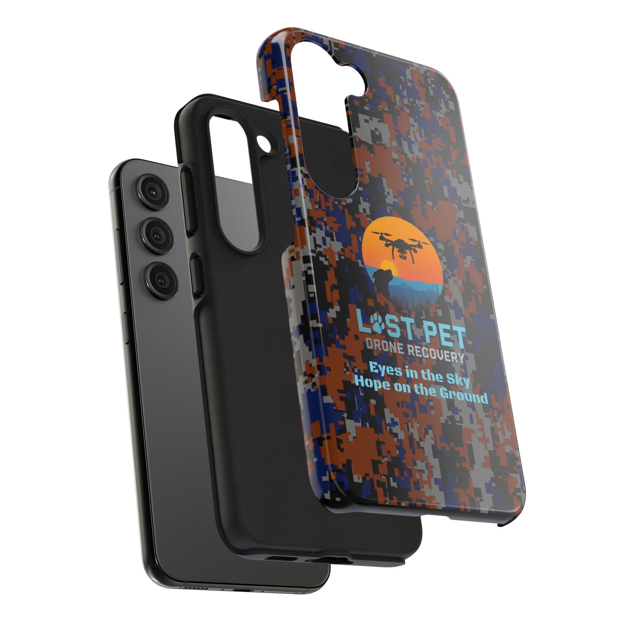 Lost Pet Drone Recovery Phone Case - Blue & Orange Camo