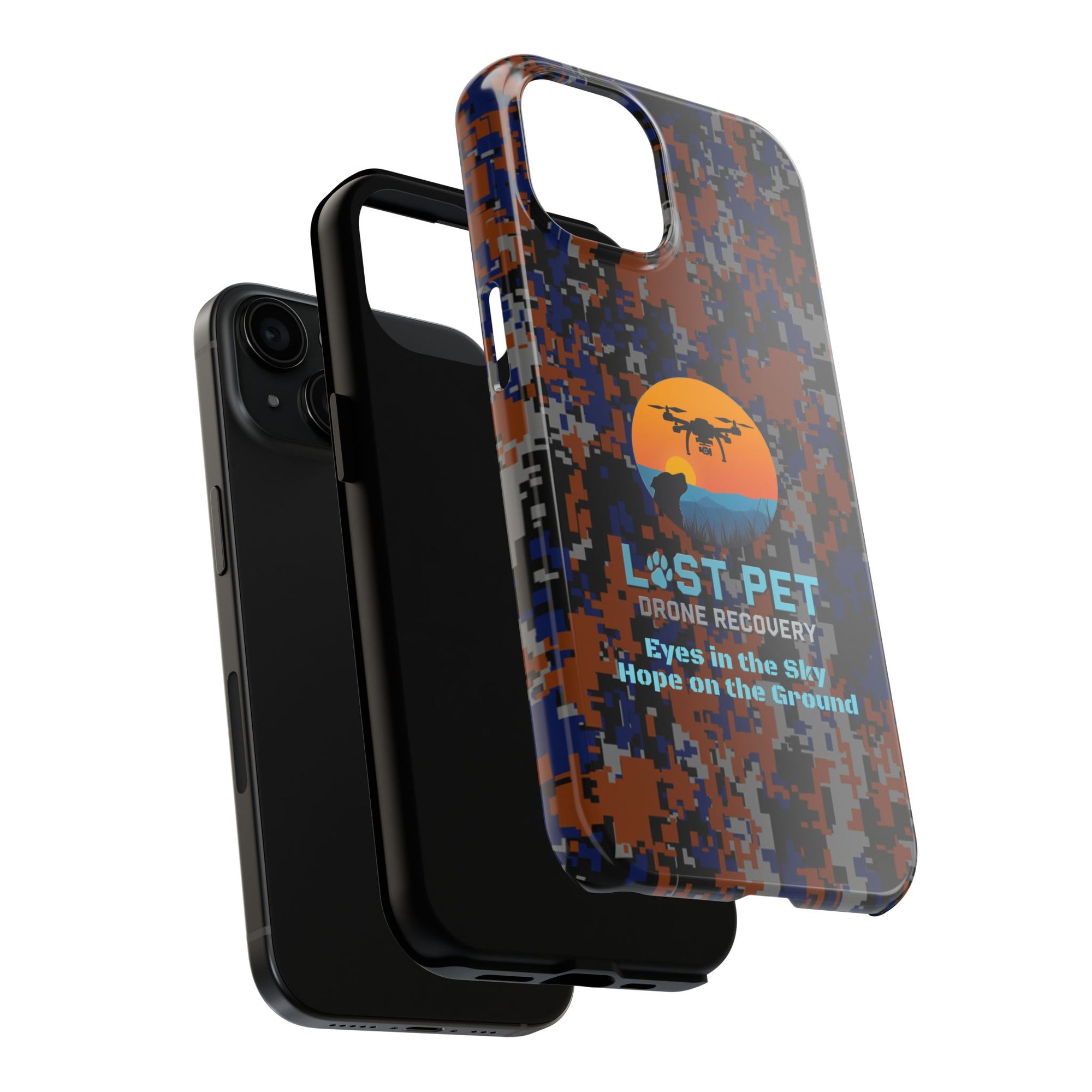 Lost Pet Drone Recovery Phone Case - Blue & Orange Camo