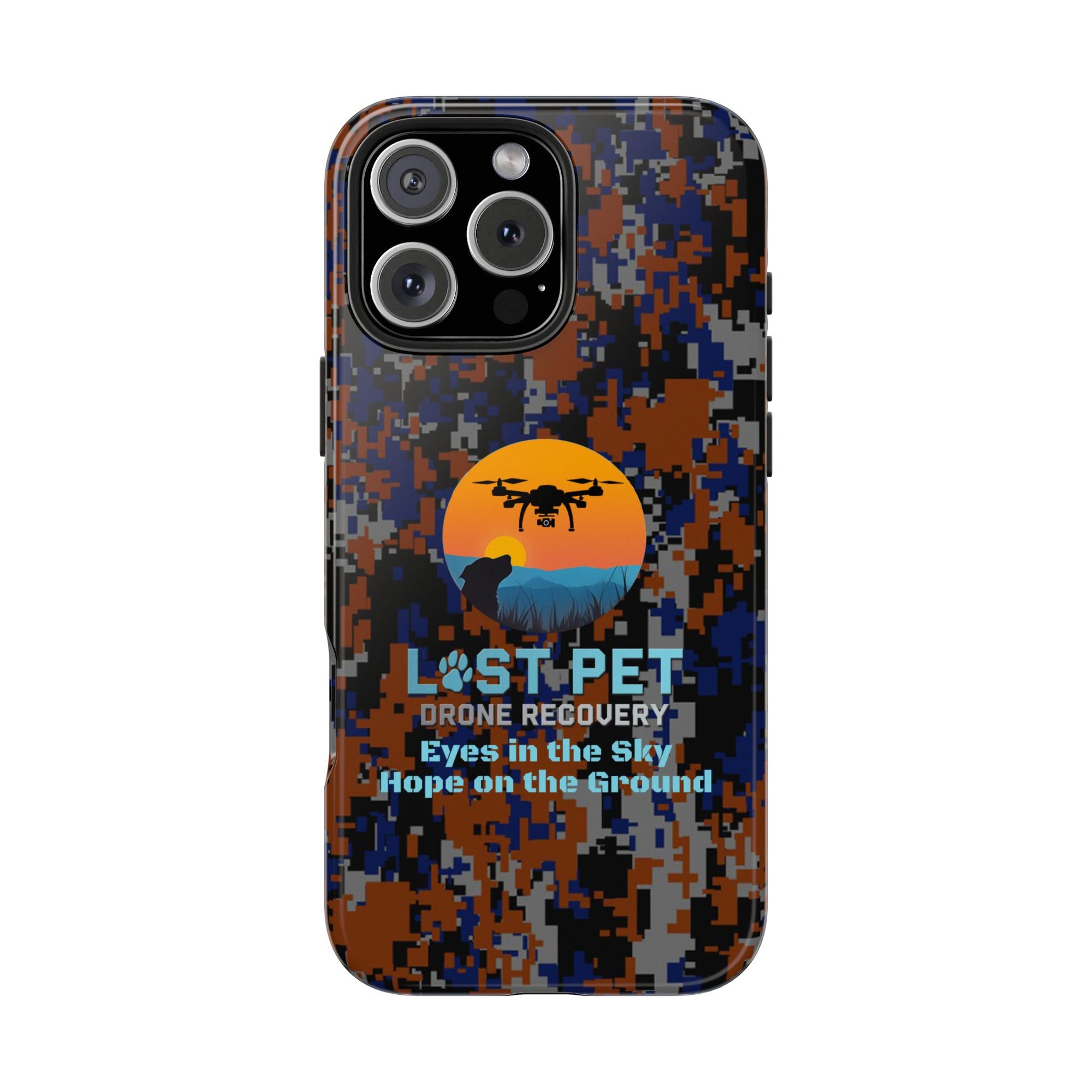 Lost Pet Drone Recovery Phone Case - Blue & Orange Camo