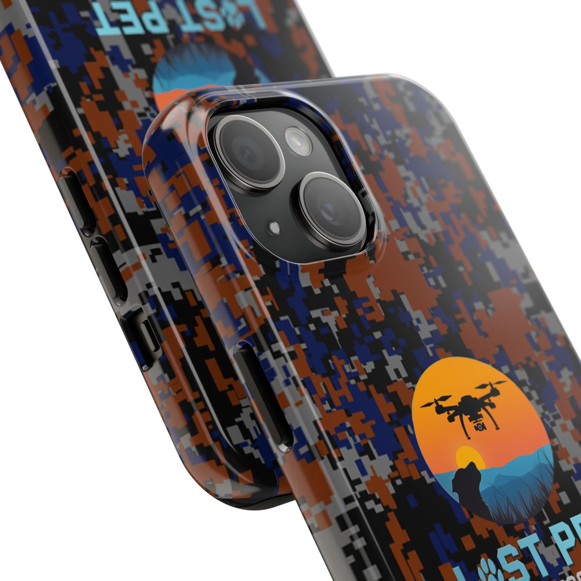 Lost Pet Drone Recovery Phone Case - Blue & Orange Camo