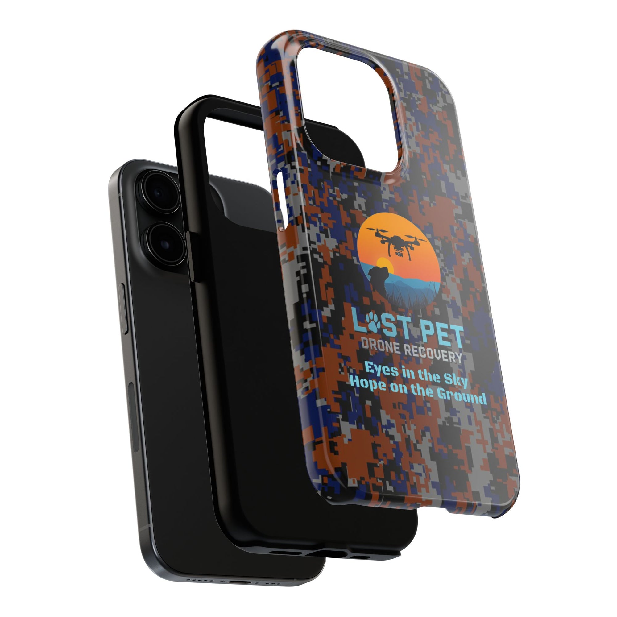 Lost Pet Drone Recovery Phone Case - Blue & Orange Camo