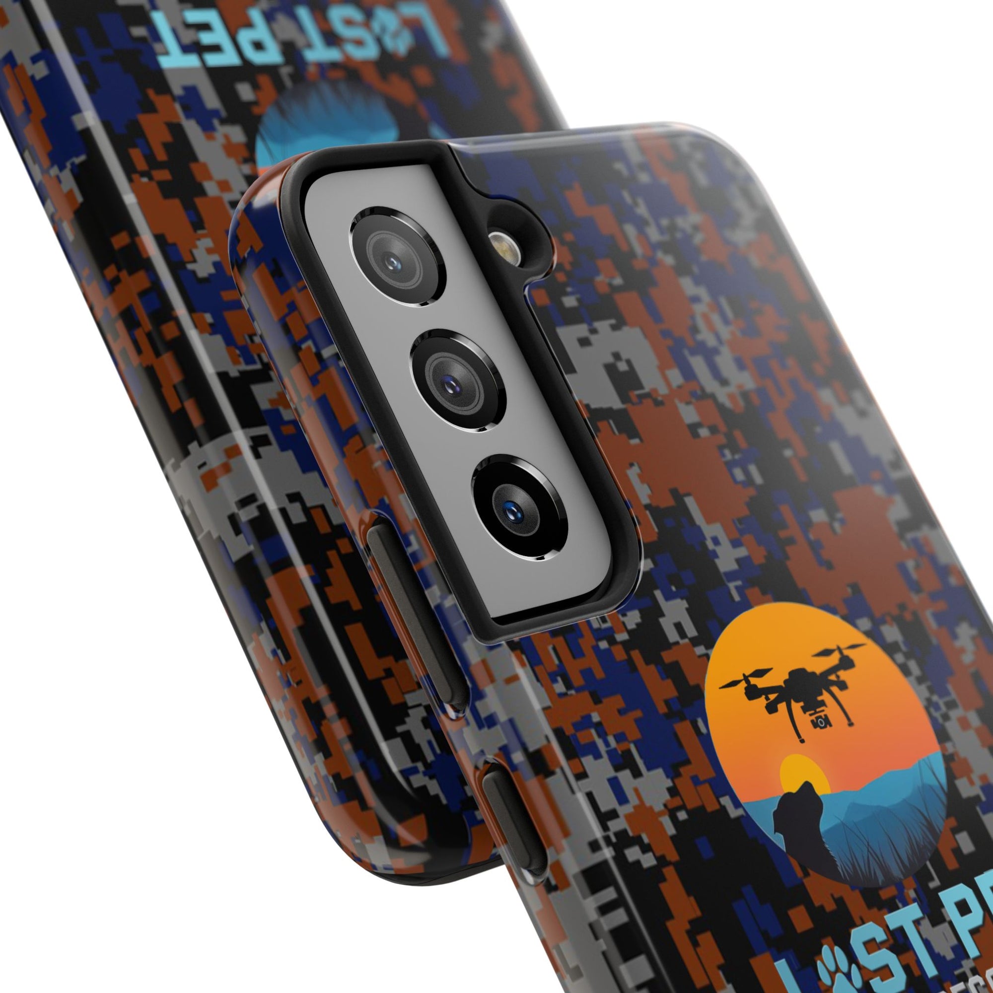 Lost Pet Drone Recovery Phone Case - Blue & Orange Camo
