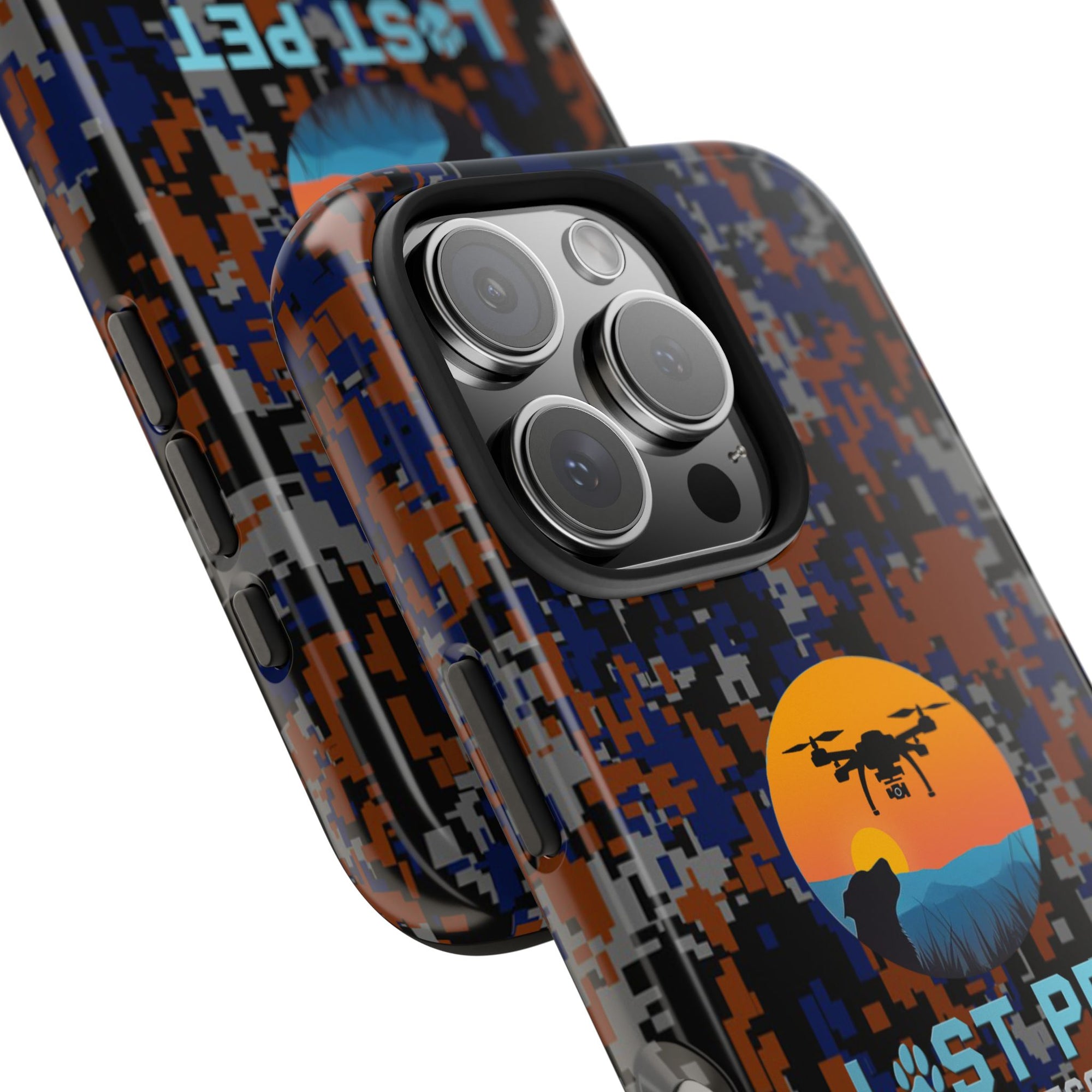 Lost Pet Drone Recovery Phone Case - Blue & Orange Camo