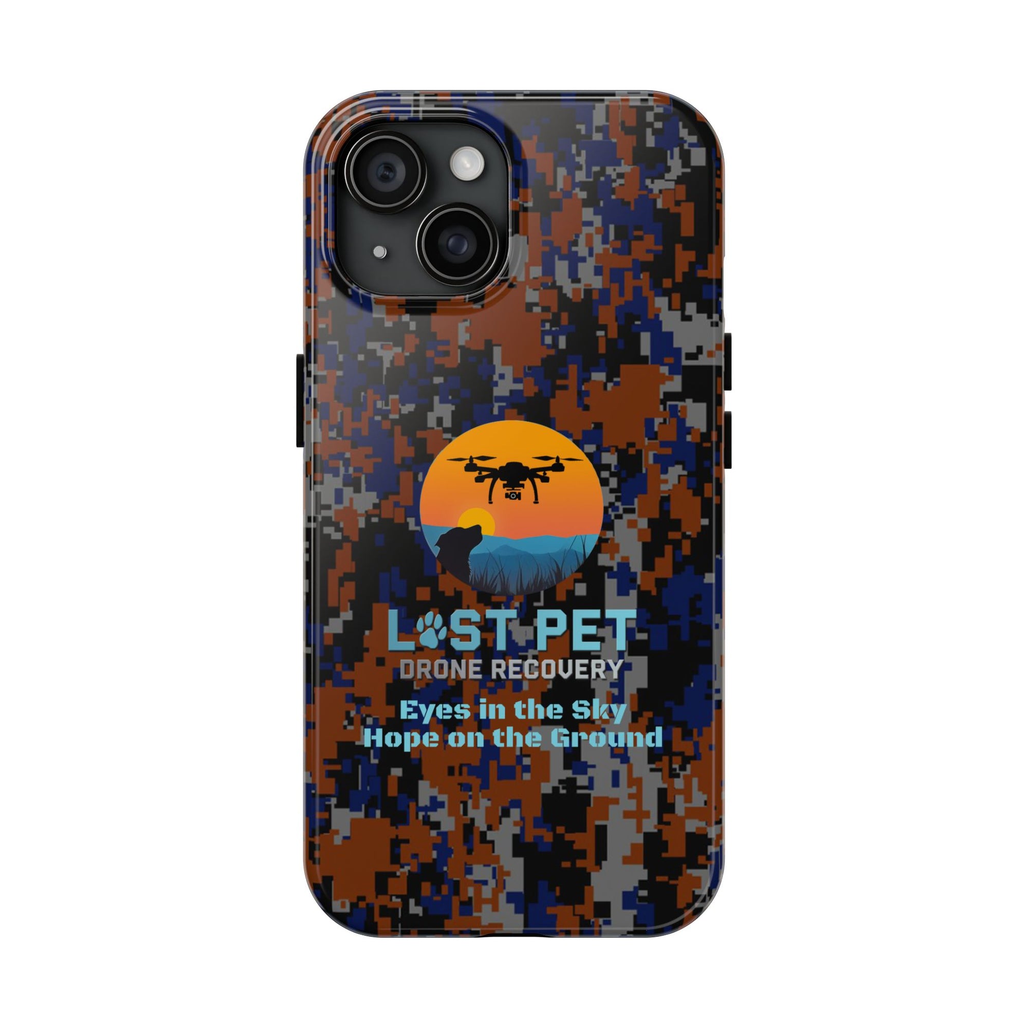 Lost Pet Drone Recovery Phone Case - Blue & Orange Camo