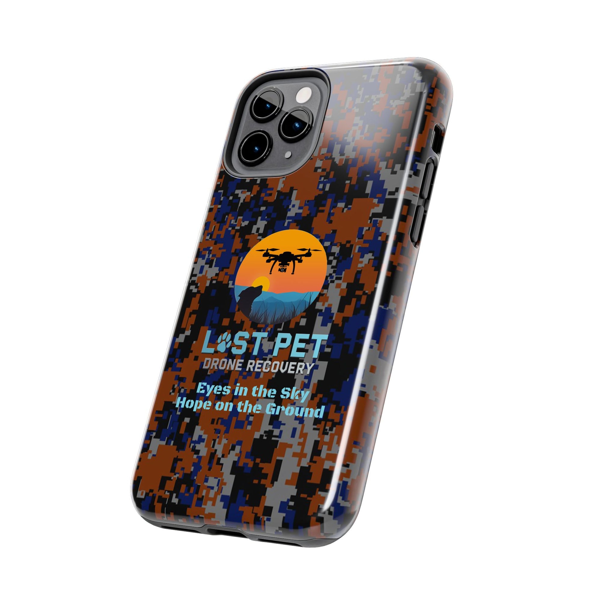 Lost Pet Drone Recovery Phone Case - Blue & Orange Camo