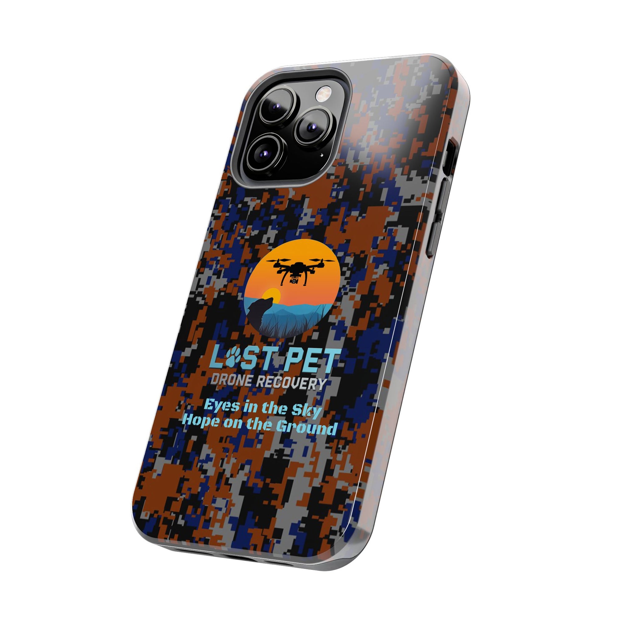 Lost Pet Drone Recovery Phone Case - Blue & Orange Camo