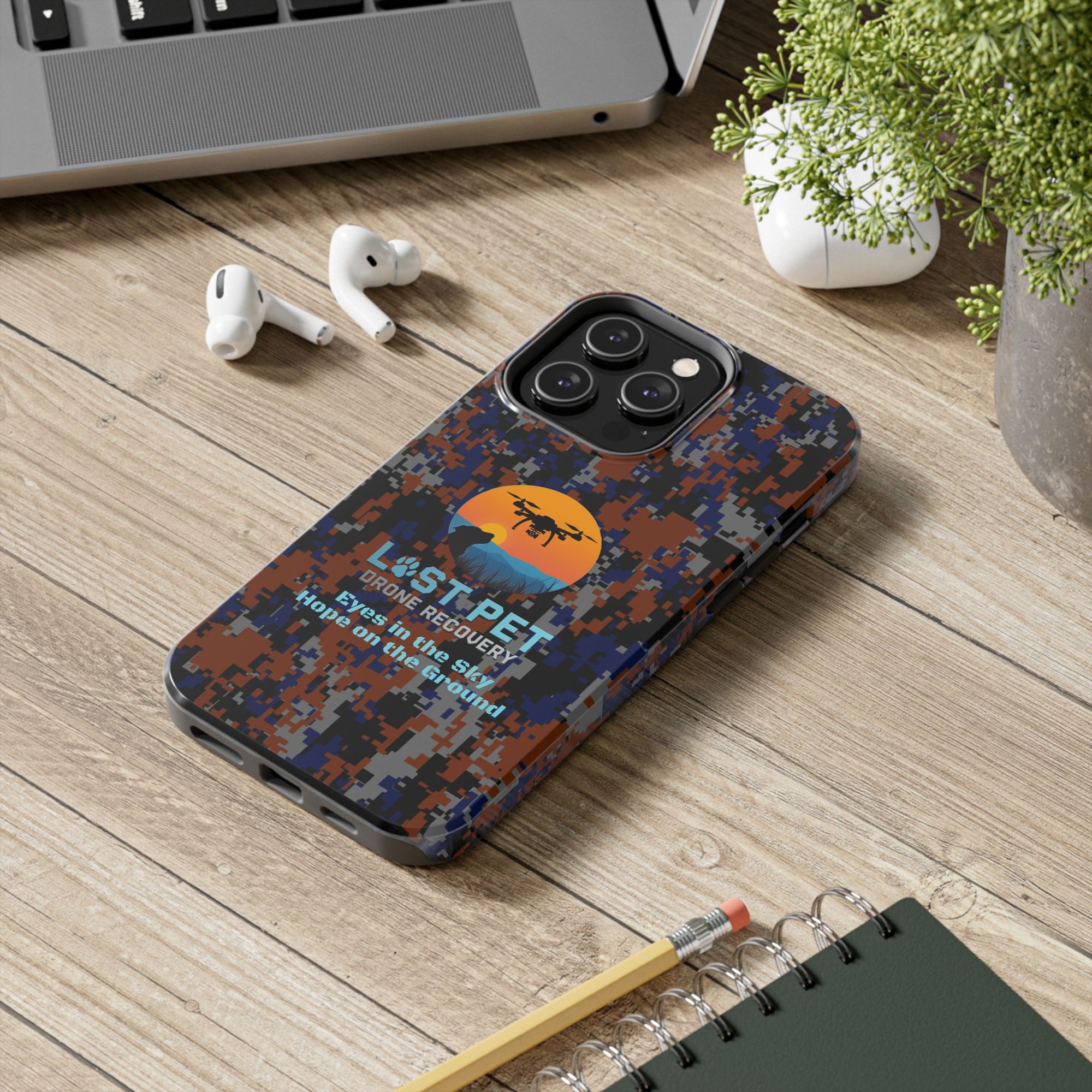 Lost Pet Drone Recovery Phone Case - Blue & Orange Camo