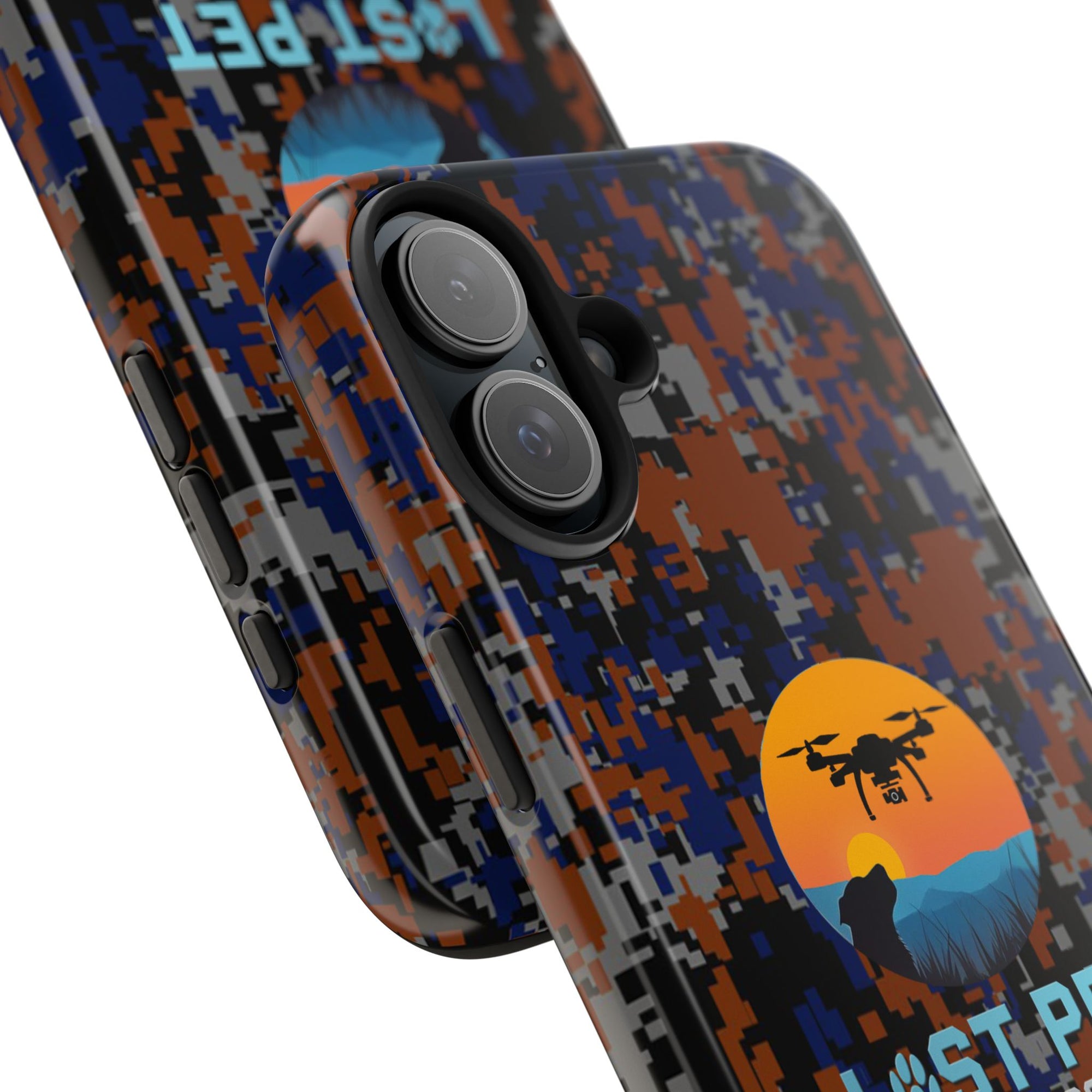 Lost Pet Drone Recovery Phone Case - Blue & Orange Camo