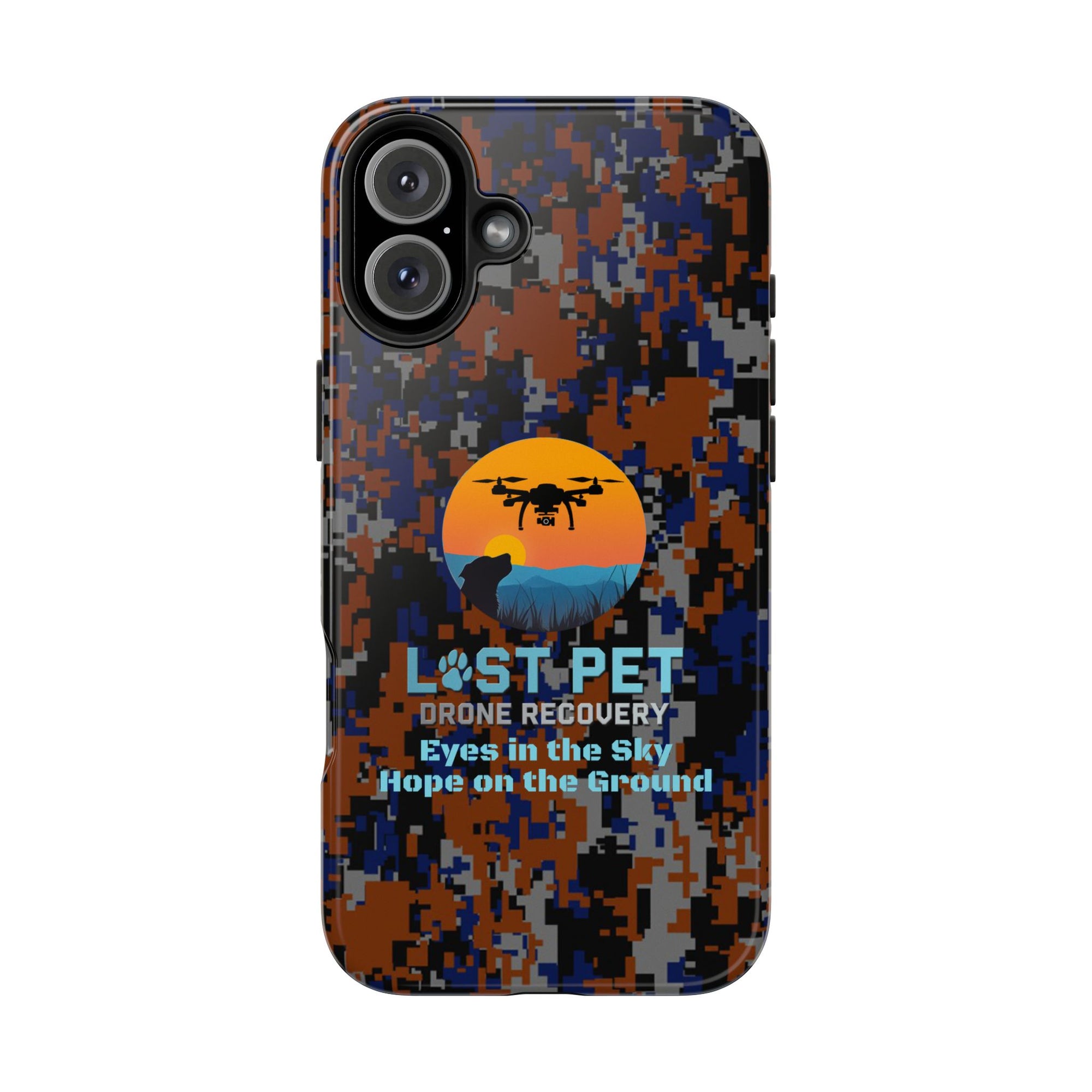 Lost Pet Drone Recovery Phone Case - Blue & Orange Camo