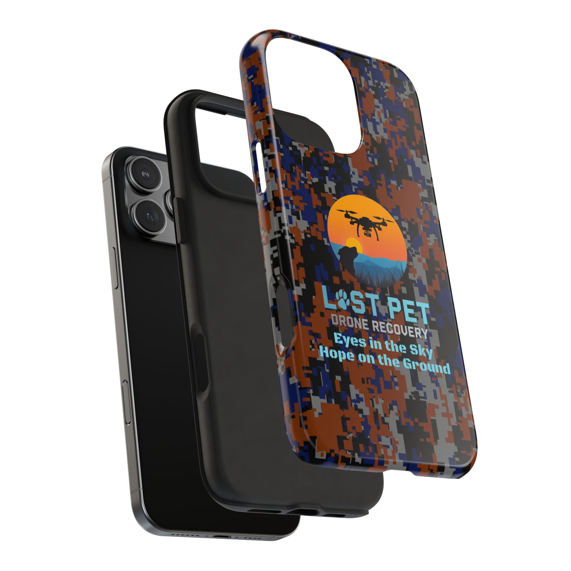 Lost Pet Drone Recovery Phone Case - Blue & Orange Camo
