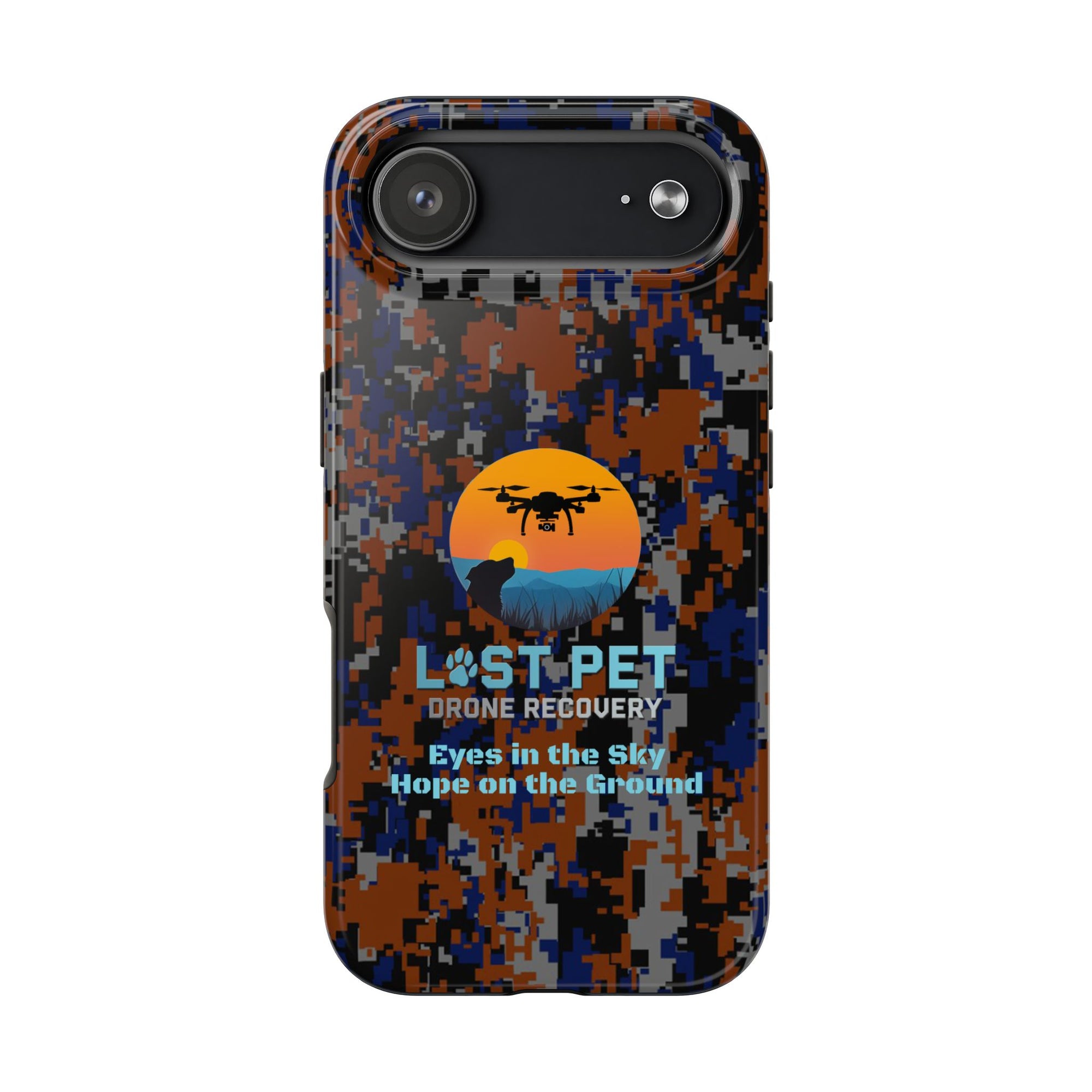 Lost Pet Drone Recovery Phone Case - Blue & Orange Camo