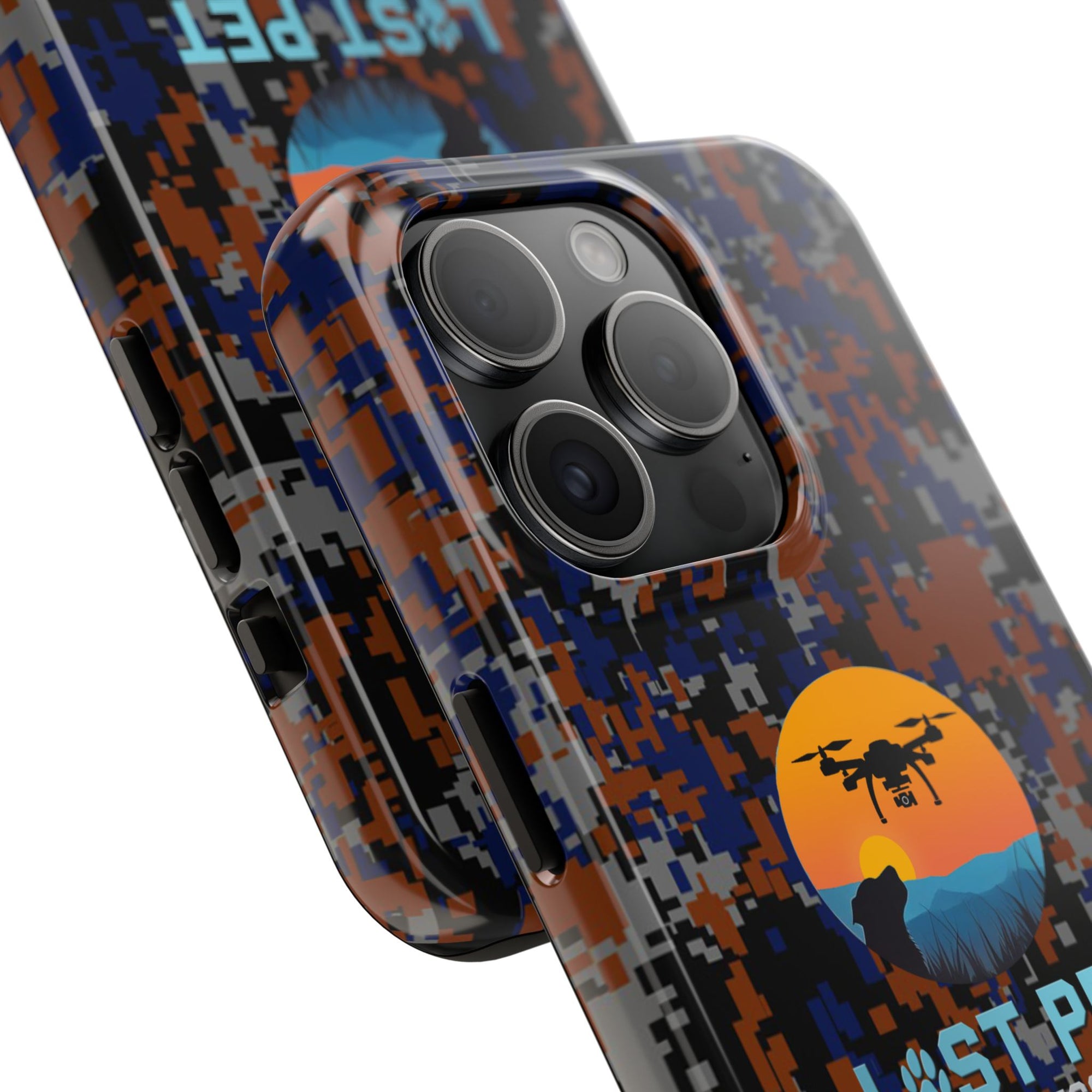 Lost Pet Drone Recovery Phone Case - Blue & Orange Camo