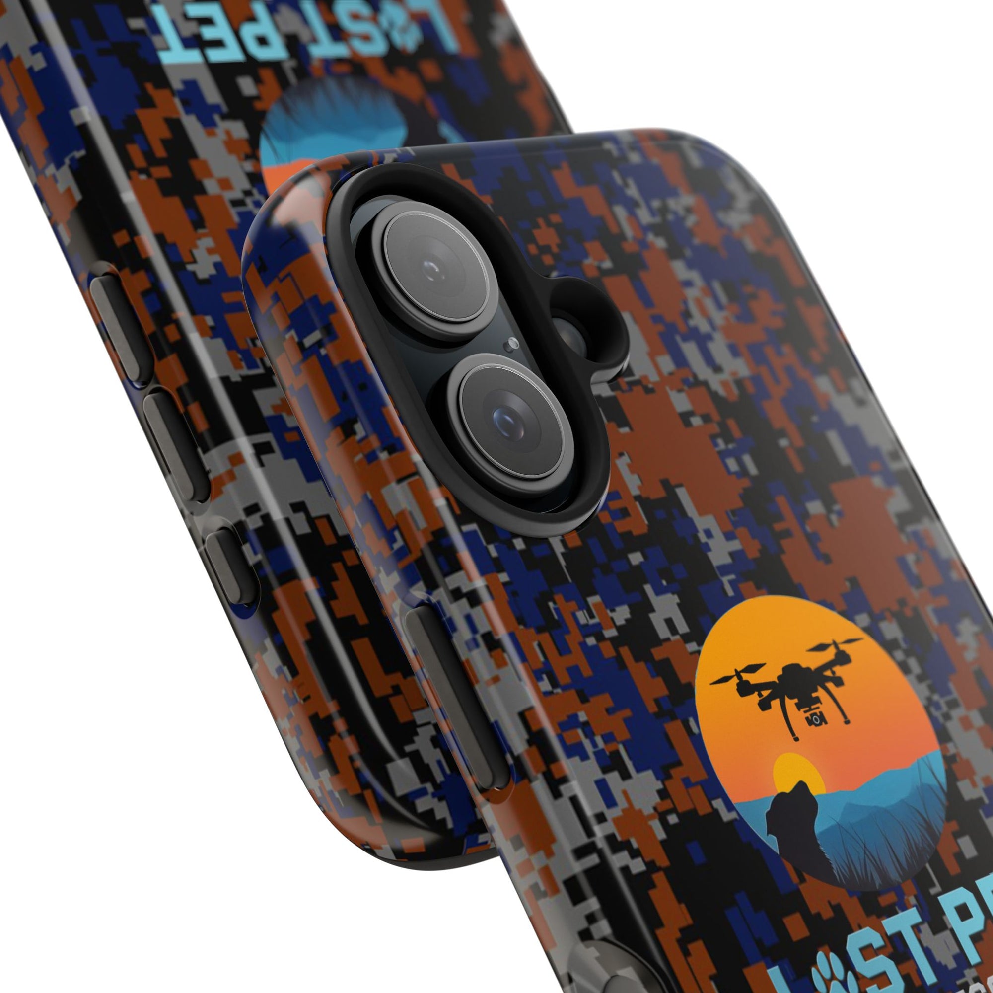 Lost Pet Drone Recovery Phone Case - Blue & Orange Camo