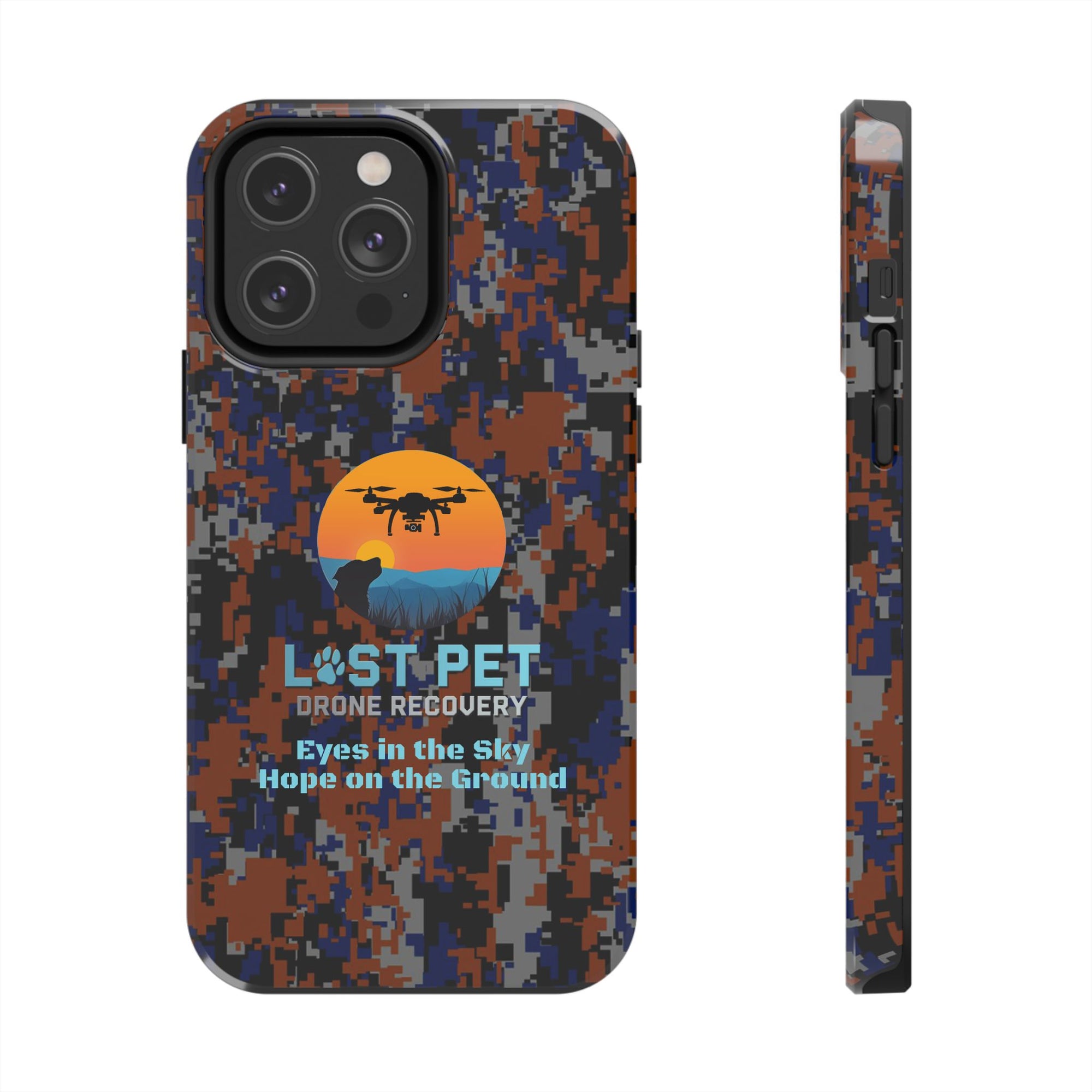 Lost Pet Drone Recovery Phone Case - Blue & Orange Camo