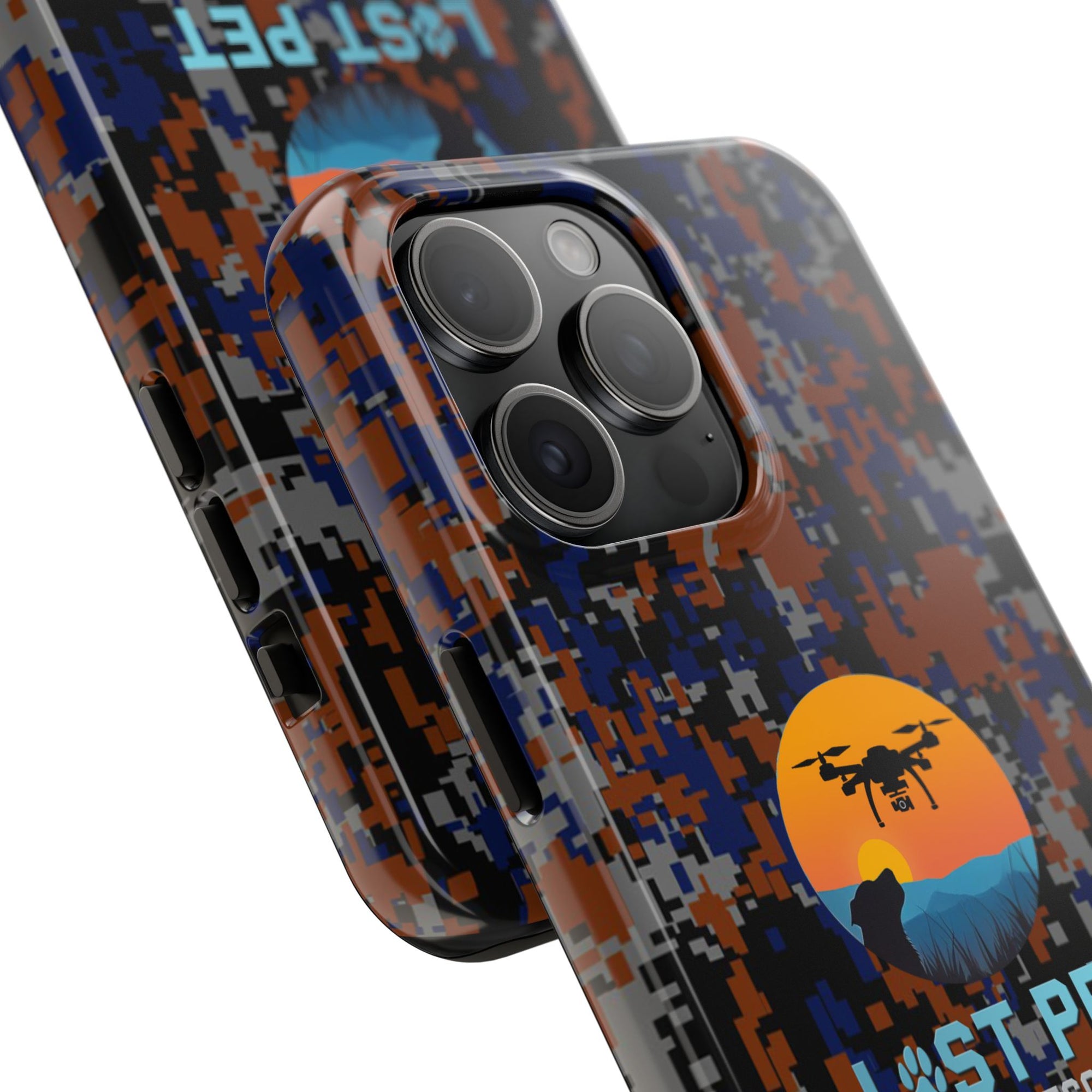 Lost Pet Drone Recovery Phone Case - Blue & Orange Camo