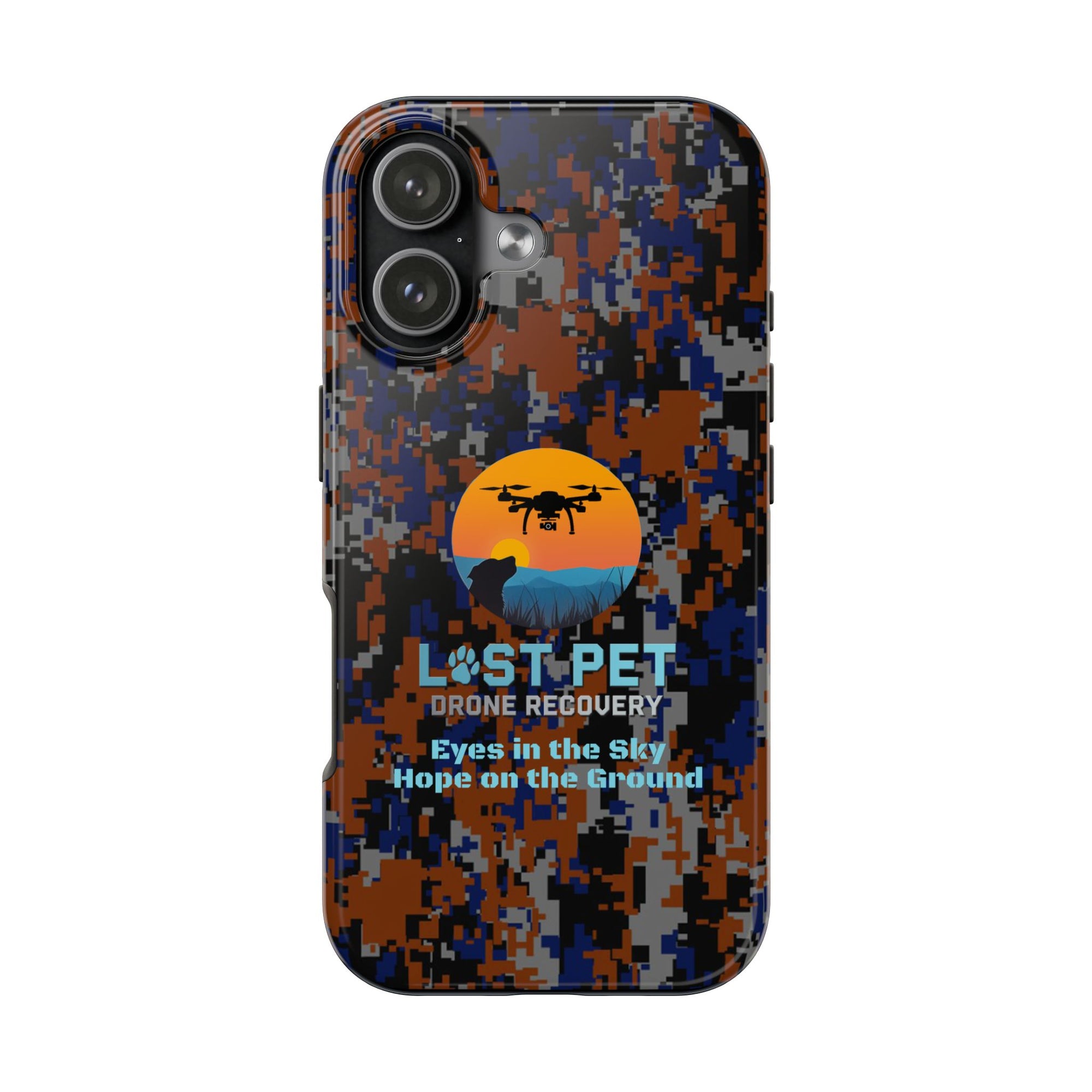 Lost Pet Drone Recovery Phone Case - Blue & Orange Camo