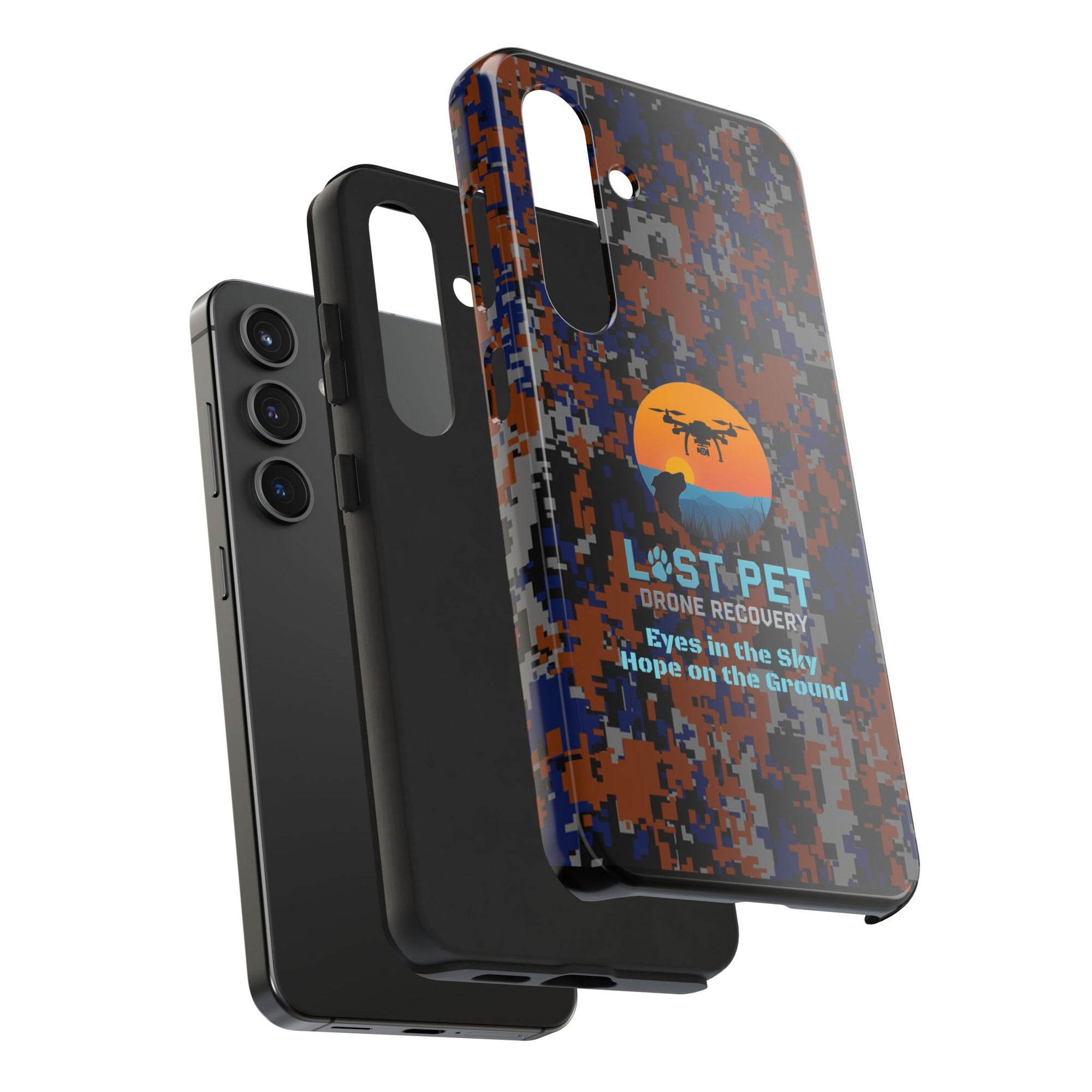 Lost Pet Drone Recovery Phone Case - Blue & Orange Camo