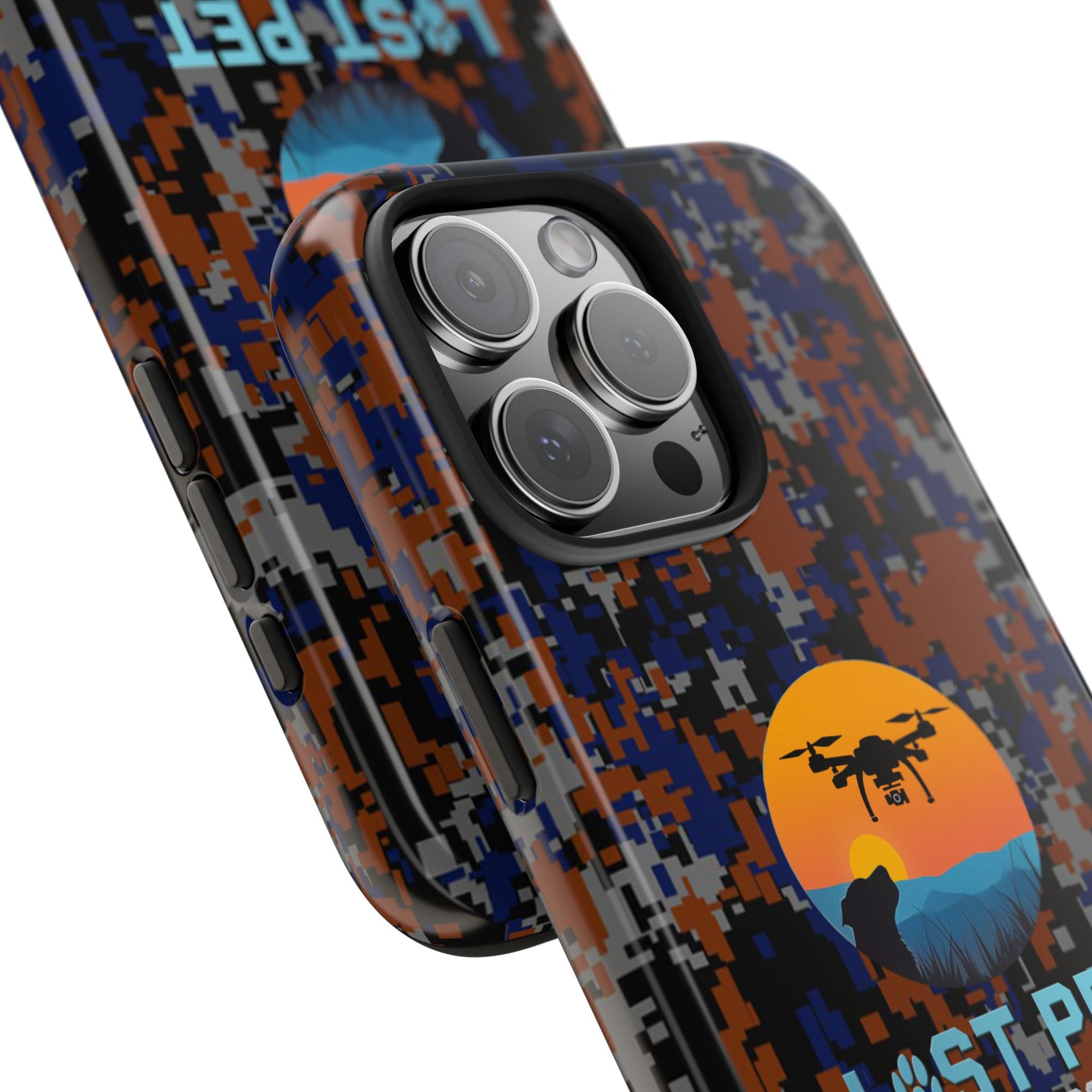 Lost Pet Drone Recovery Phone Case - Blue & Orange Camo