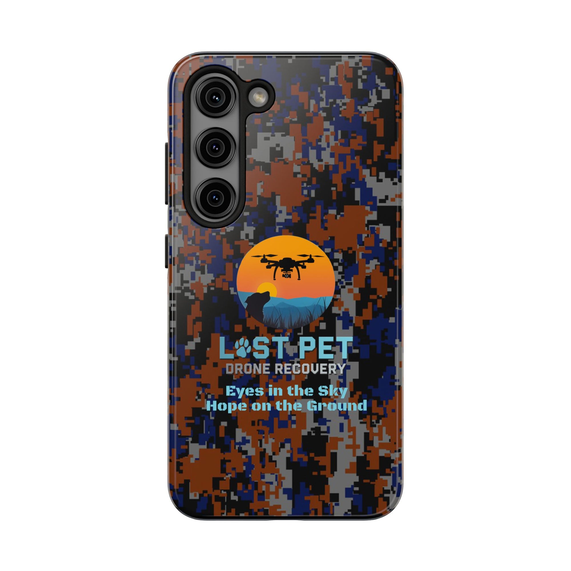Lost Pet Drone Recovery Phone Case - Blue & Orange Camo