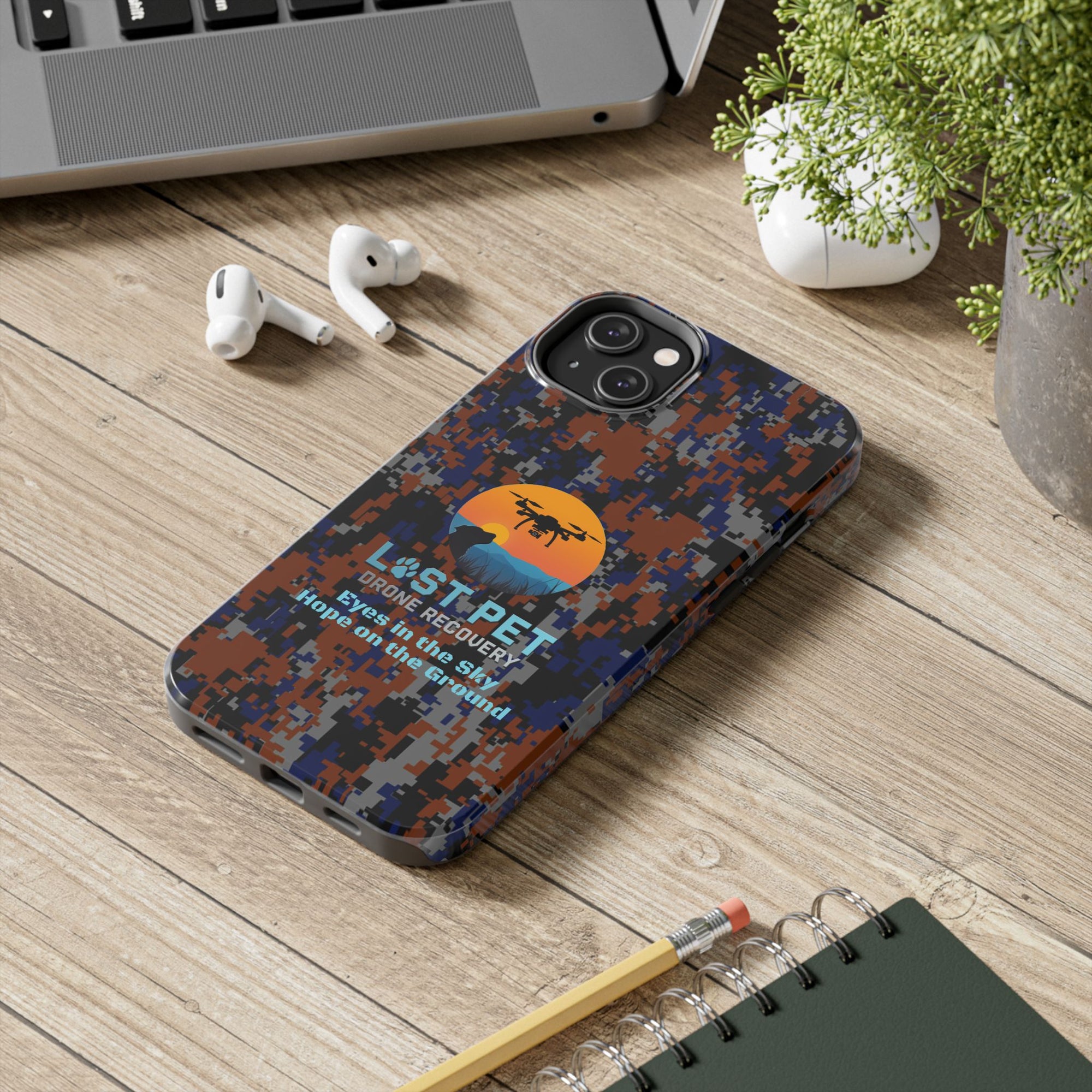 Lost Pet Drone Recovery Phone Case - Blue & Orange Camo