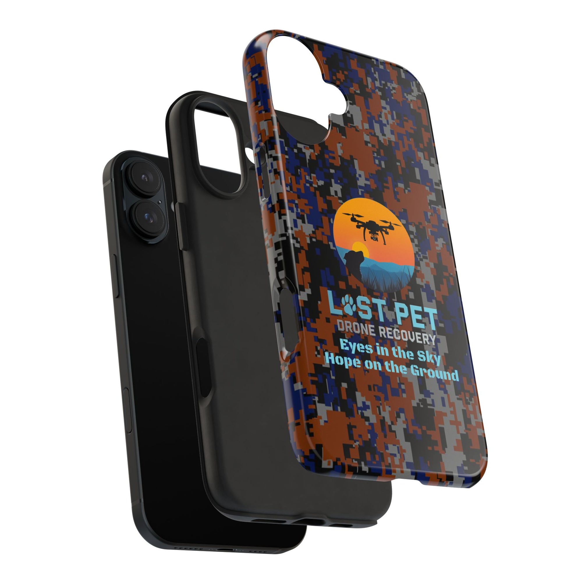Lost Pet Drone Recovery Phone Case - Blue & Orange Camo