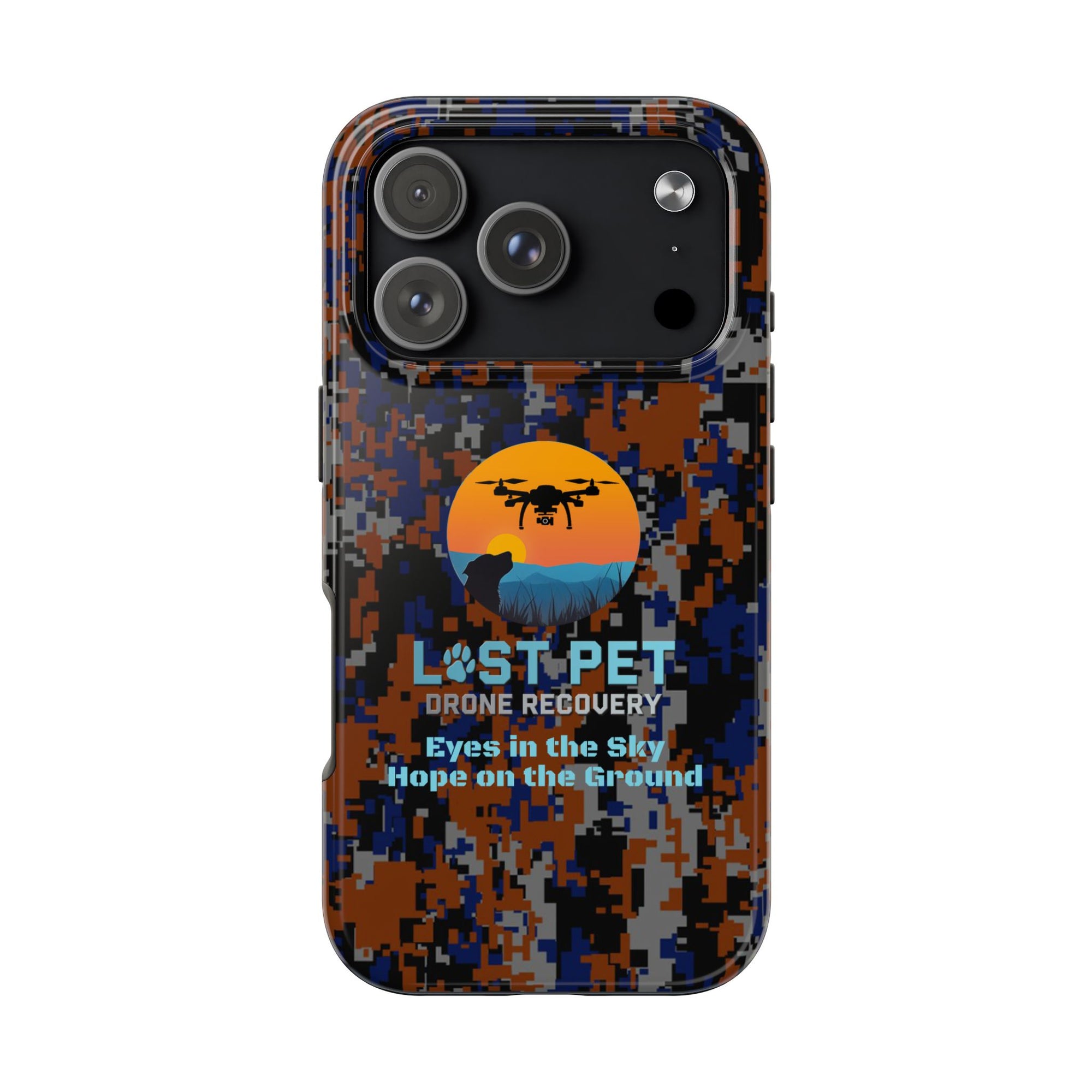 Lost Pet Drone Recovery Phone Case - Blue & Orange Camo