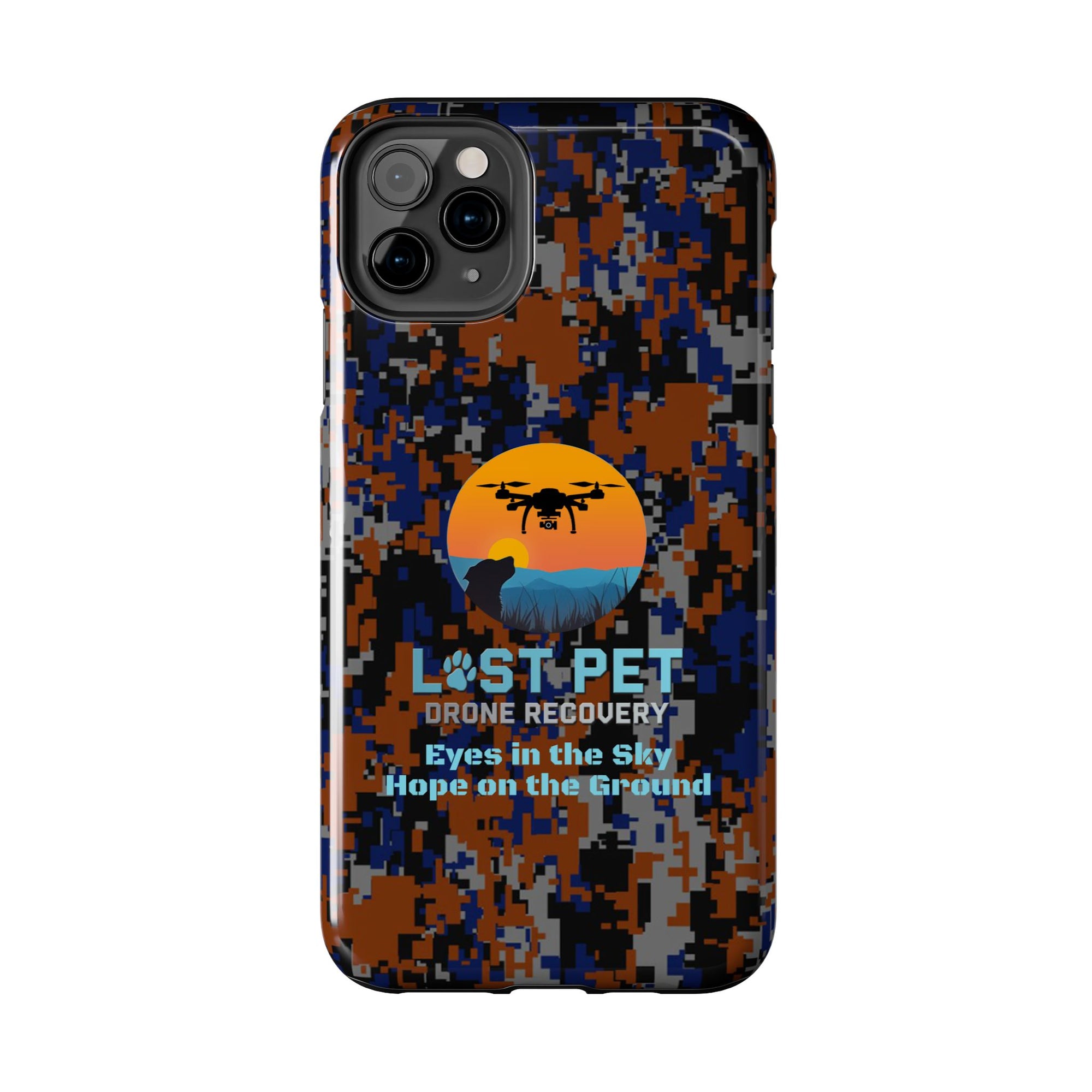 Lost Pet Drone Recovery Phone Case - Blue & Orange Camo