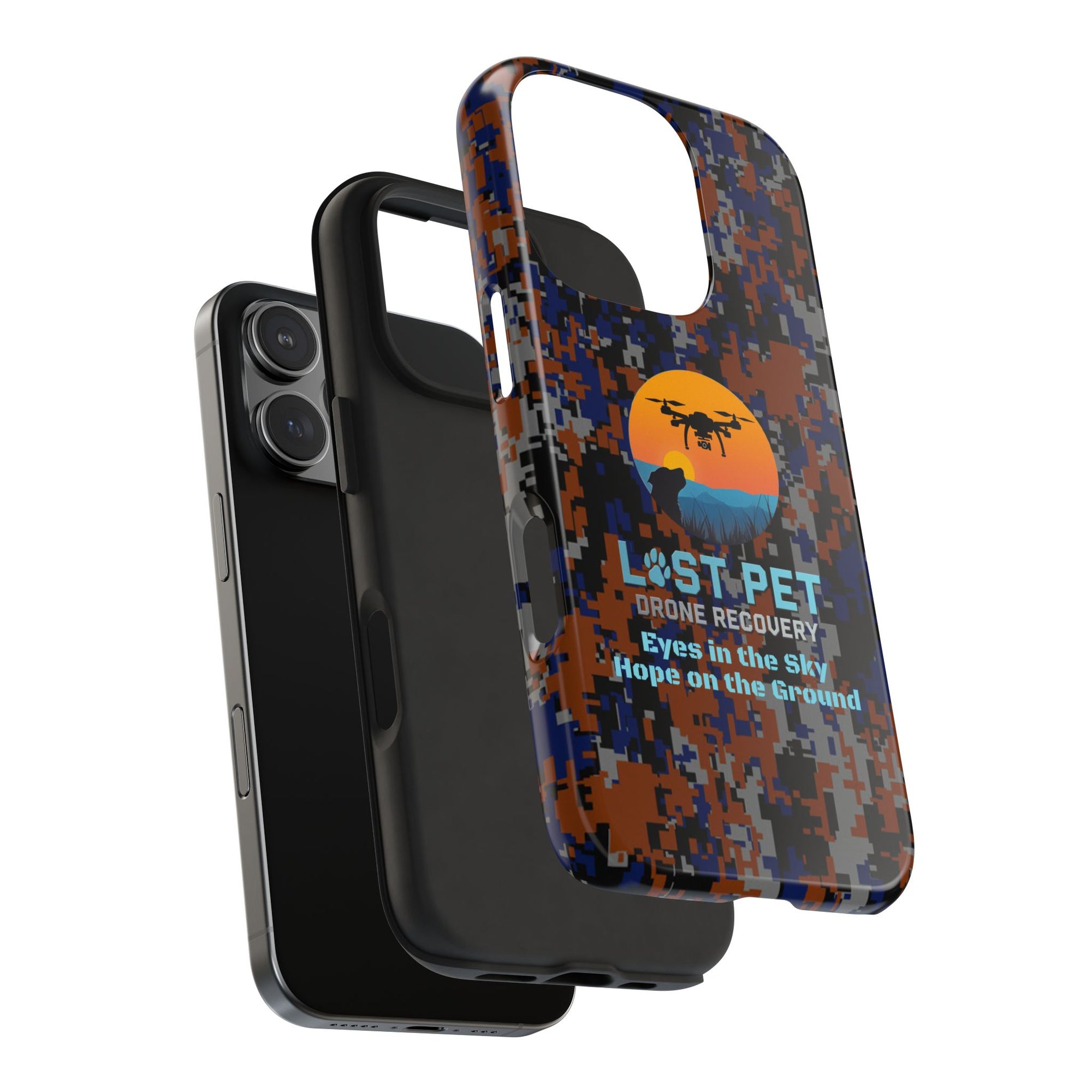 Lost Pet Drone Recovery Phone Case - Blue & Orange Camo