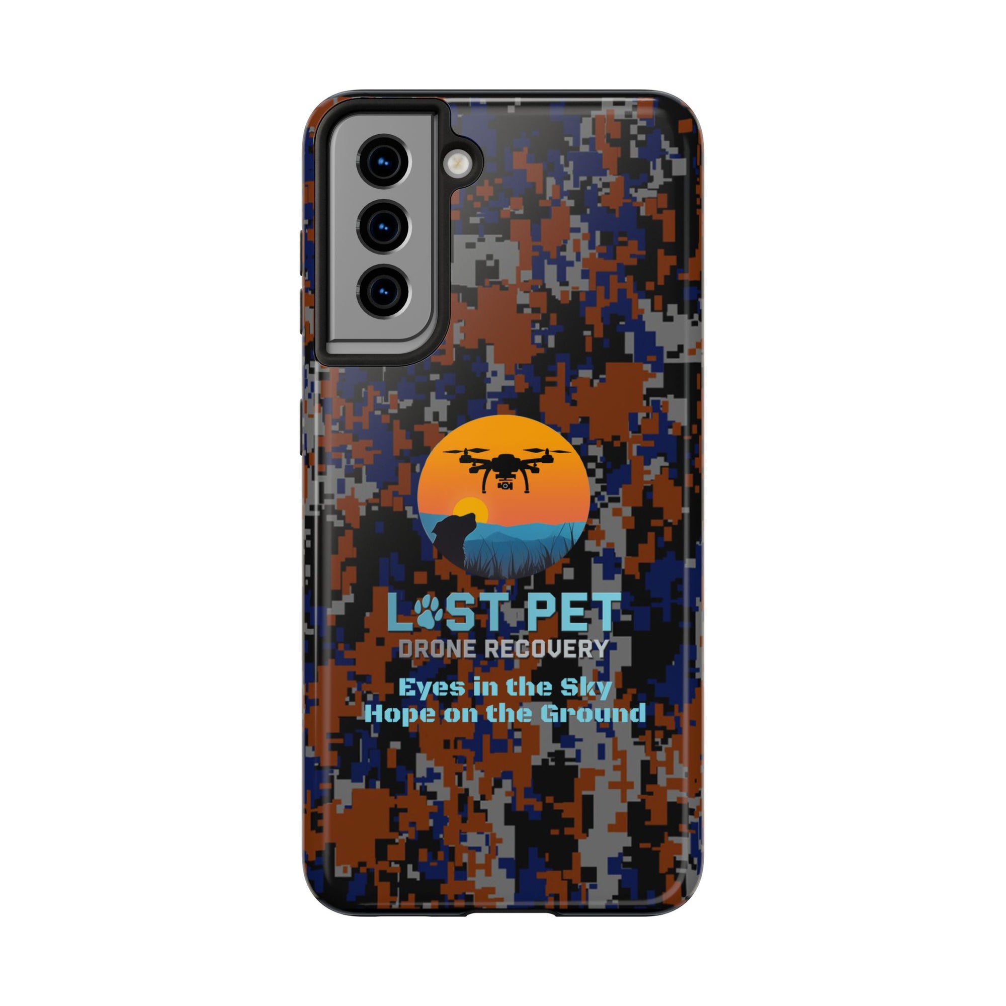 Lost Pet Drone Recovery Phone Case - Blue & Orange Camo