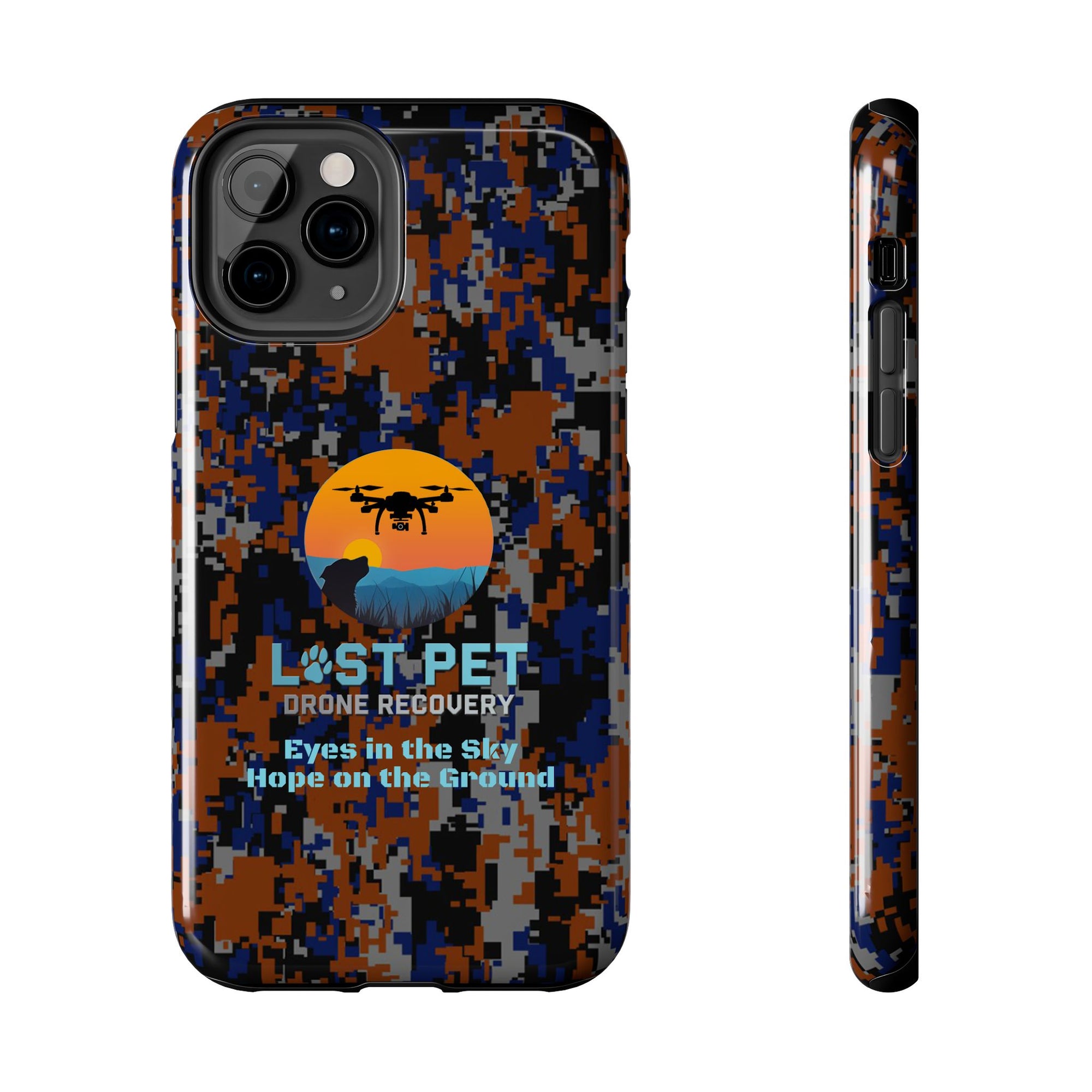 Lost Pet Drone Recovery Phone Case - Blue & Orange Camo