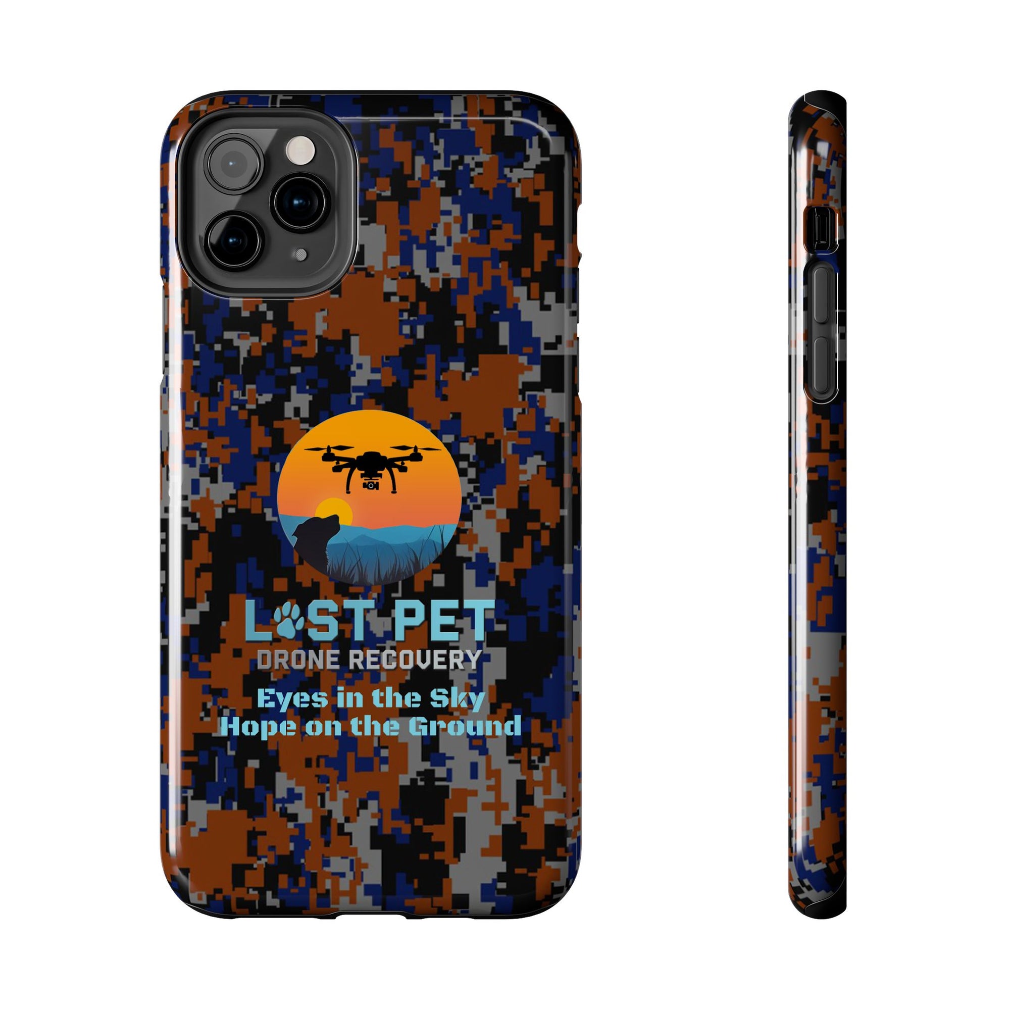 Lost Pet Drone Recovery Phone Case - Blue & Orange Camo