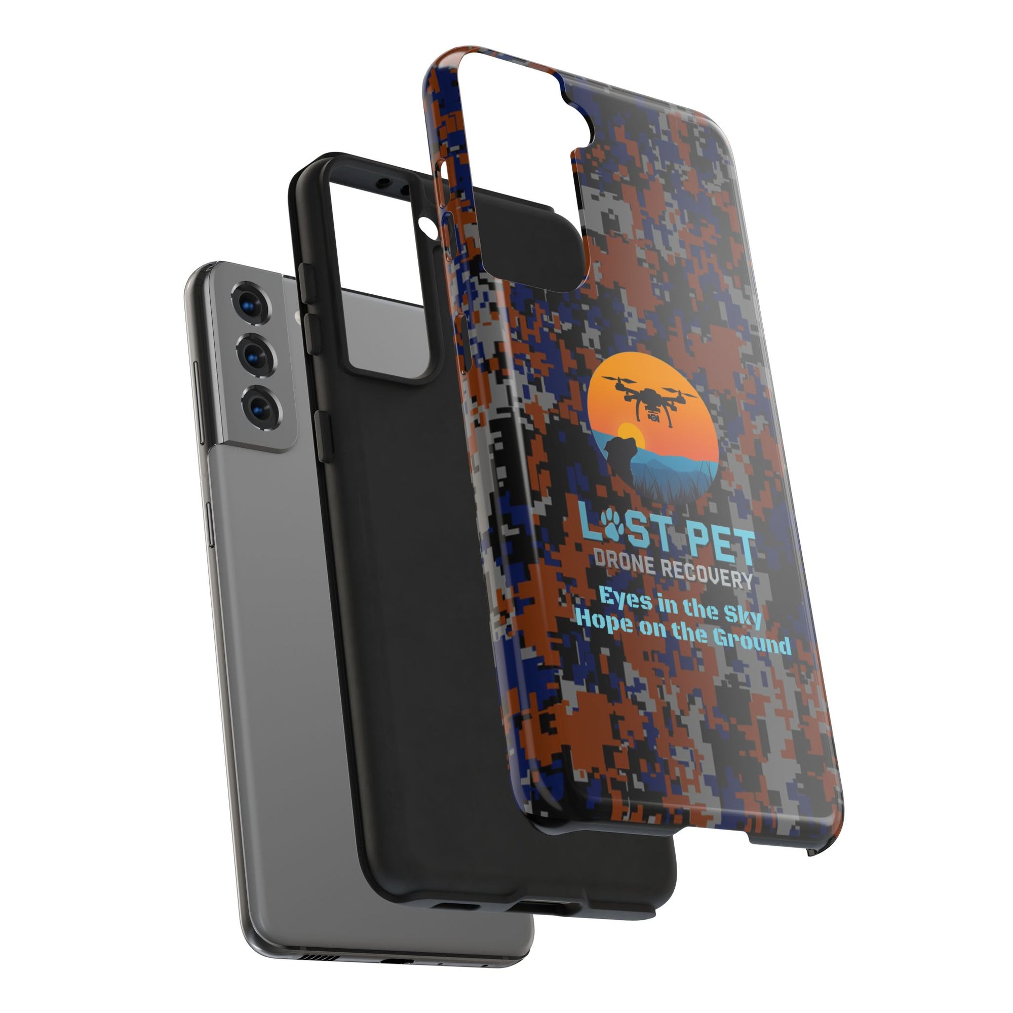 Lost Pet Drone Recovery Phone Case - Blue & Orange Camo