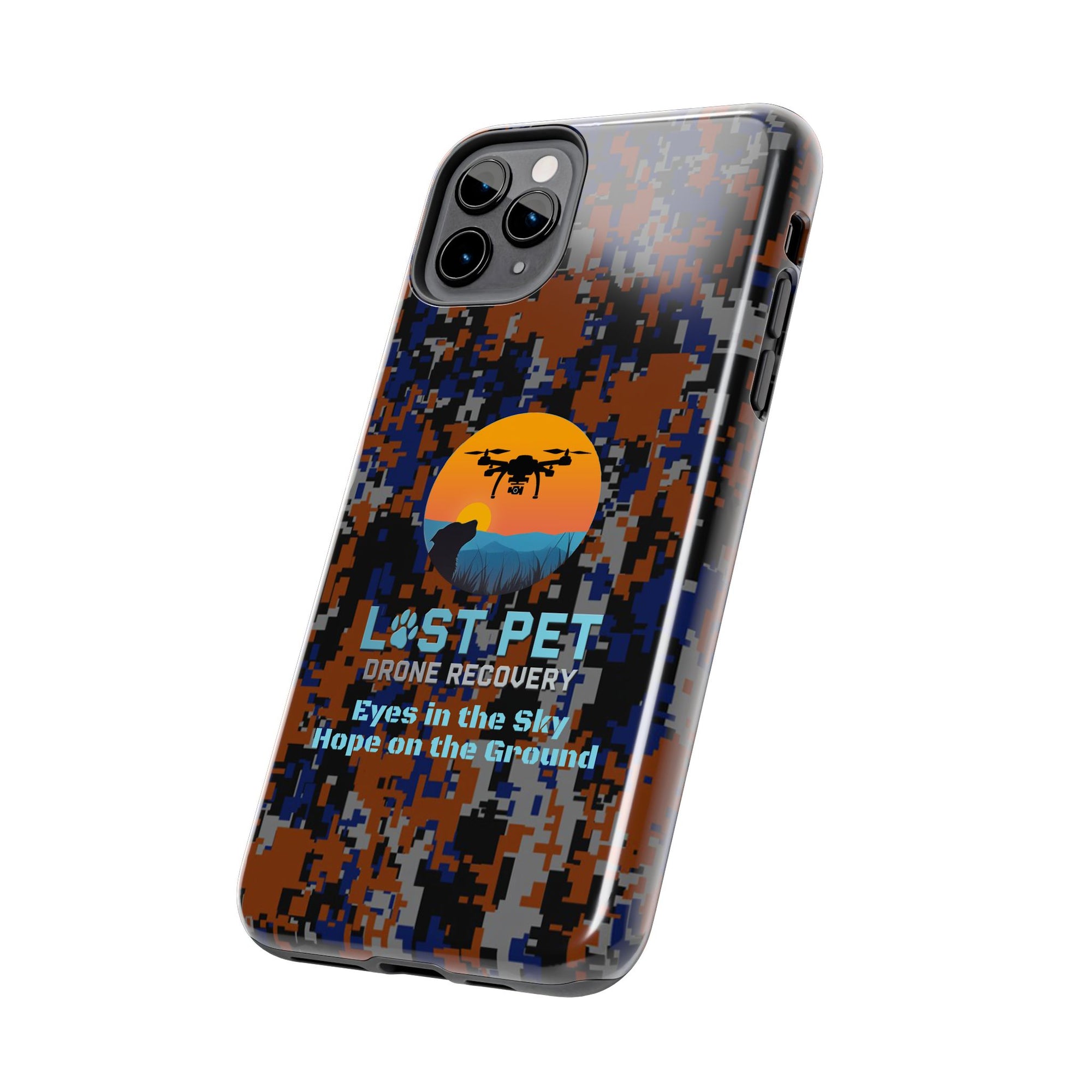 Lost Pet Drone Recovery Phone Case - Blue & Orange Camo