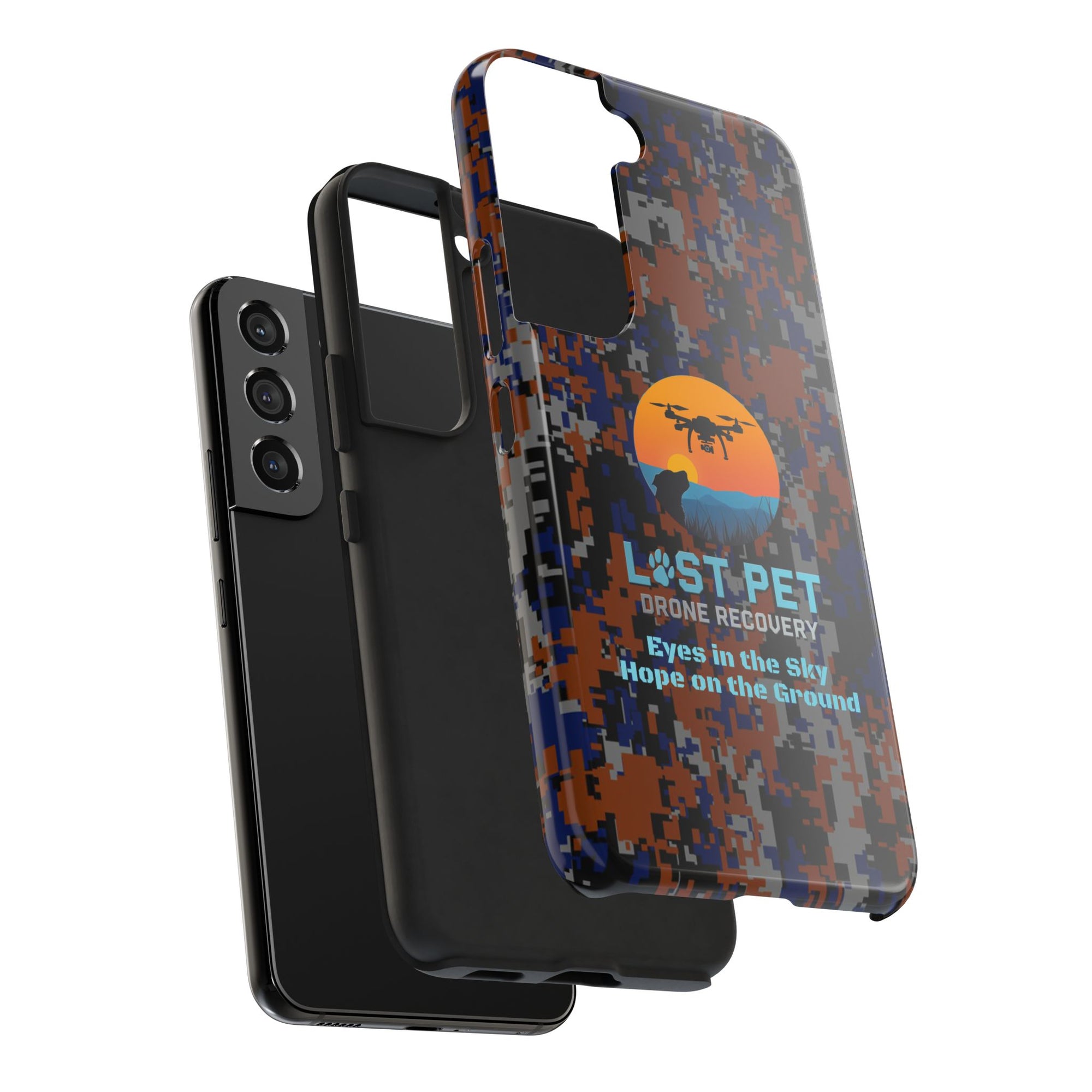 Lost Pet Drone Recovery Phone Case - Blue & Orange Camo
